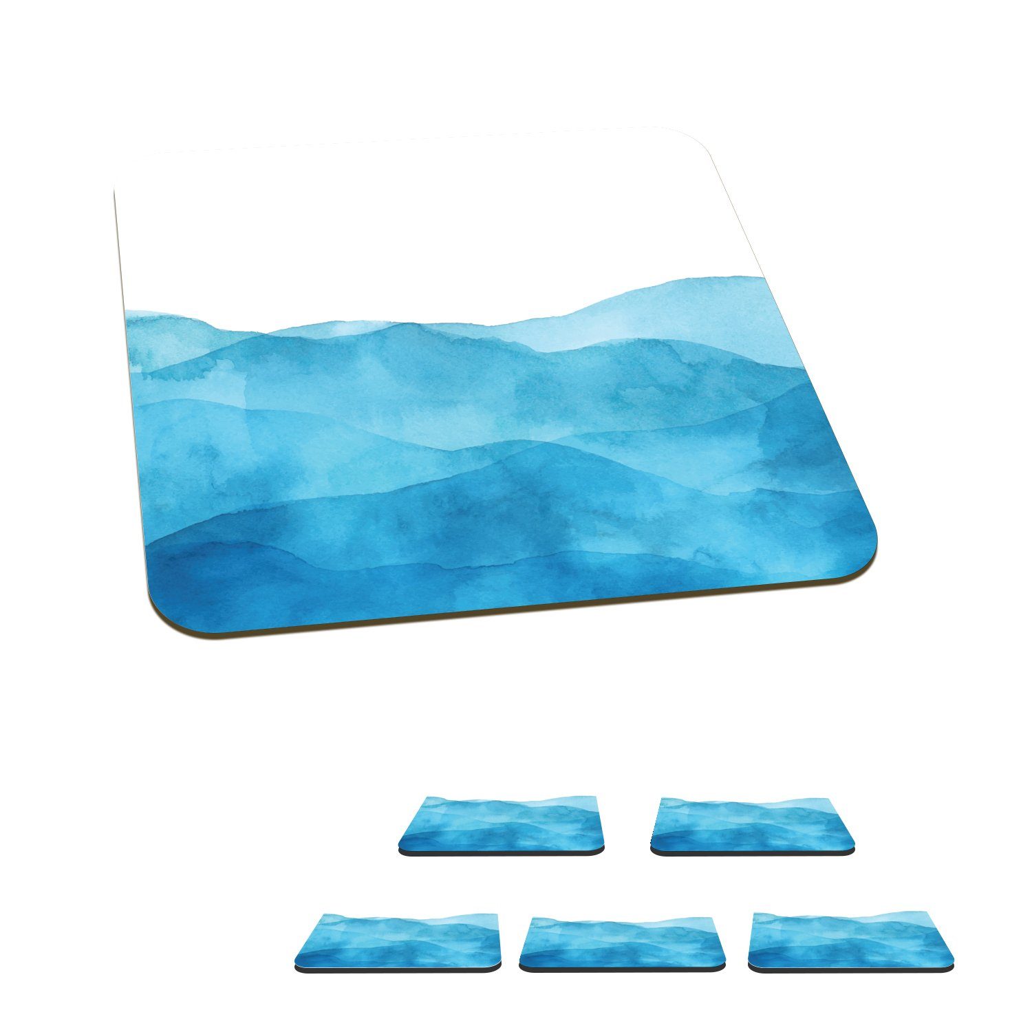 MuchoWow Glasuntersetzer Meer - Wellen - Aquarell, Zubehör für Gläser, 6-tlg., Glasuntersetzer, Tischuntersetzer, Korkuntersetzer, Untersetzer, Tasse