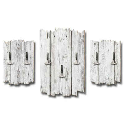 Kreative Feder Wandgarderobe Dreiteilige Wandgarderobe "Holzoptik weiß", Dreiteilige Wandgarderobe aus Holz