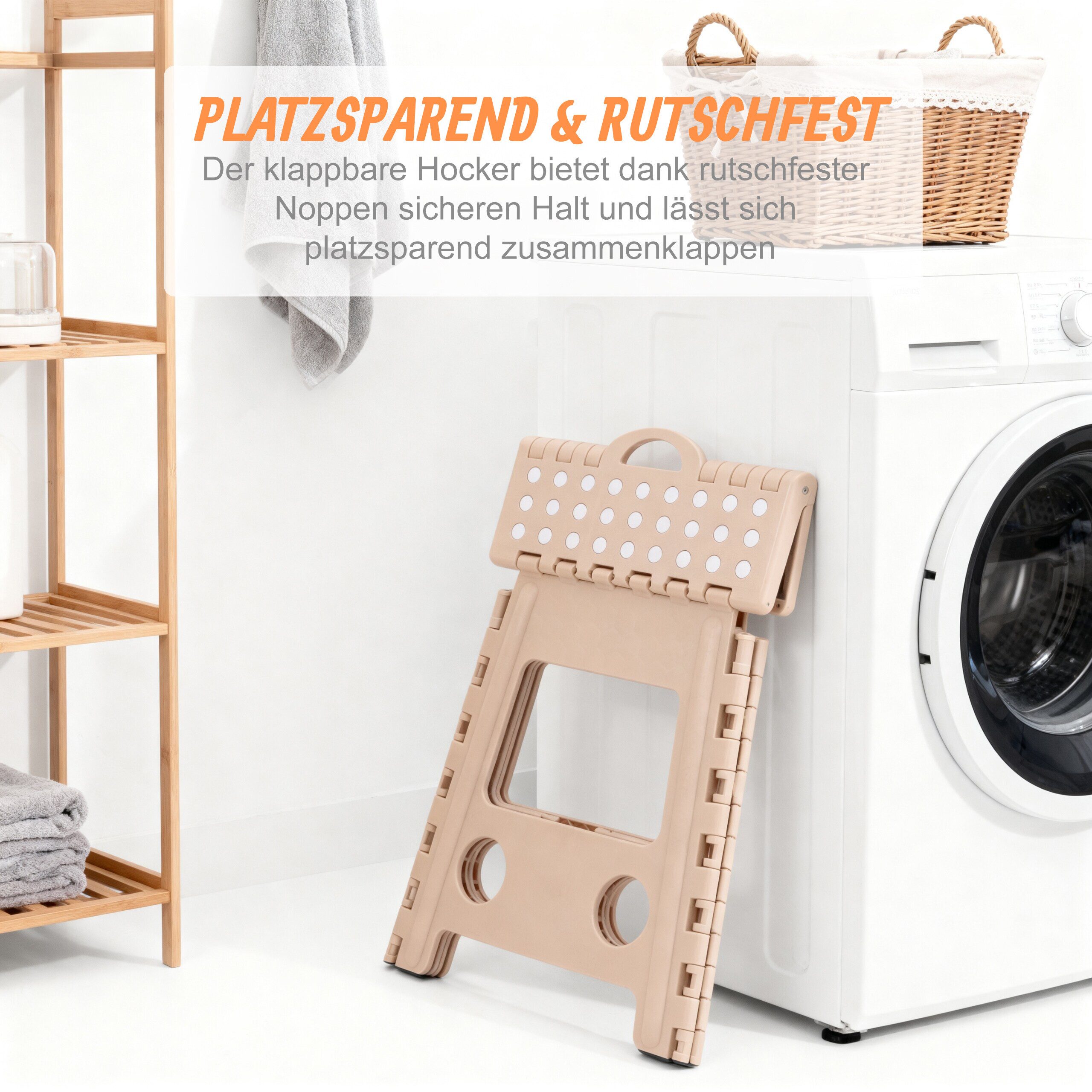 relaxdays Tritthocker Klapphocker faltbar XL (1 St), Beige – Bild 2 von 5
