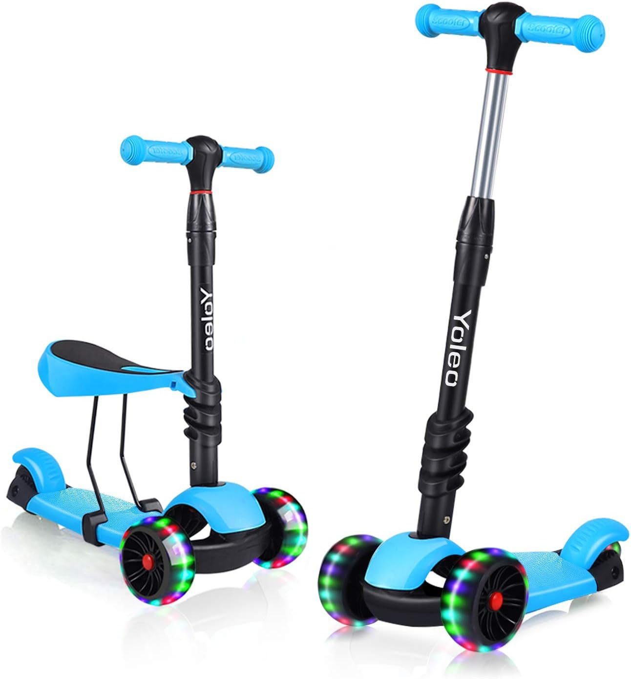 BremToy Scooter 3 in 1 Kinder Roller Scooter mit Sitz LED Räder ab 2 Jahre