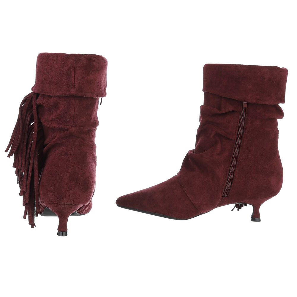 Ital-Design Eleganter Stiefel mit Fransendetails für Damen Stiefelette (90417825) Pfennig-/Stilettoabsatz Stiefeletten in Weinrot