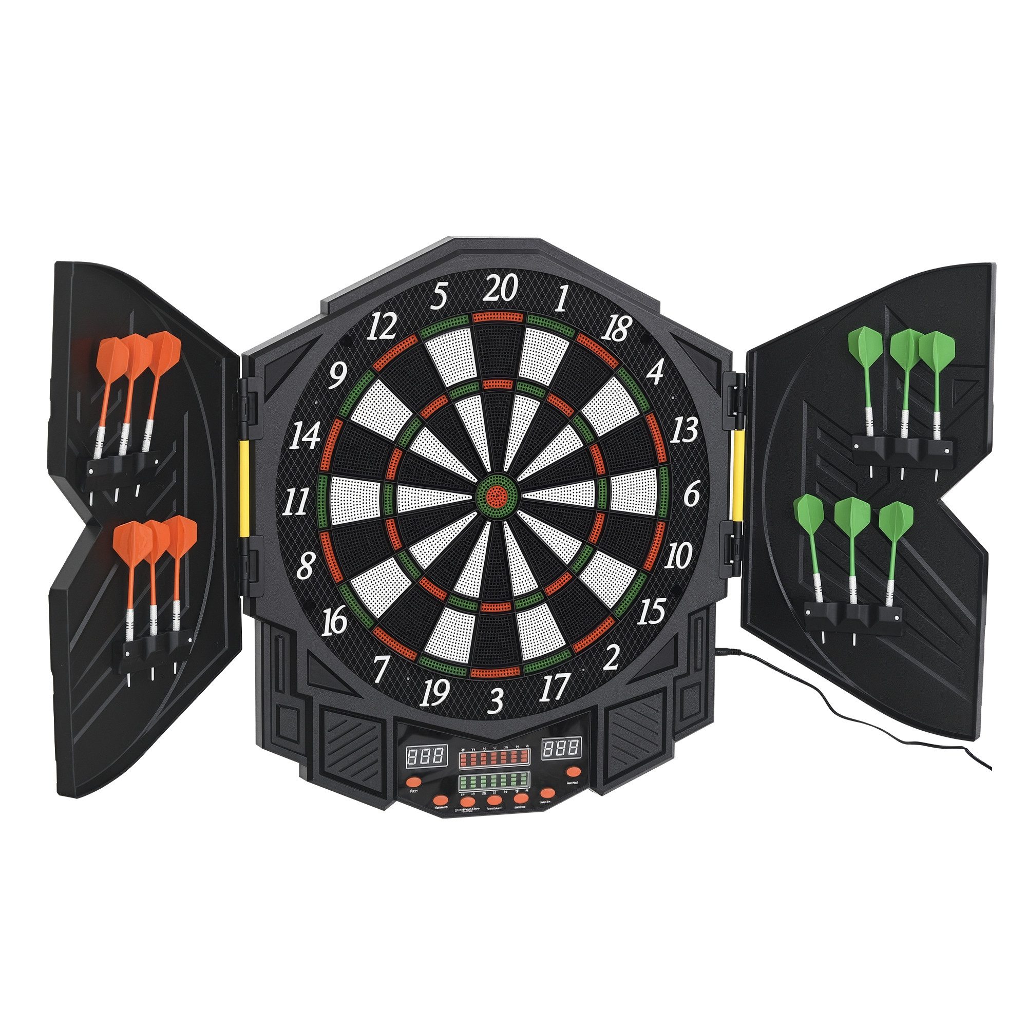 HOMCOM Dartscheibe mit Sprachansagen Englische Stimme LED-Anzeigen 12 Darts, (Dartspiel mit LCD-Anzeige, 1-tlg., Dartboard), Schwarz 49 x 54,6 x 5,5 cm – Bild 2 von 5