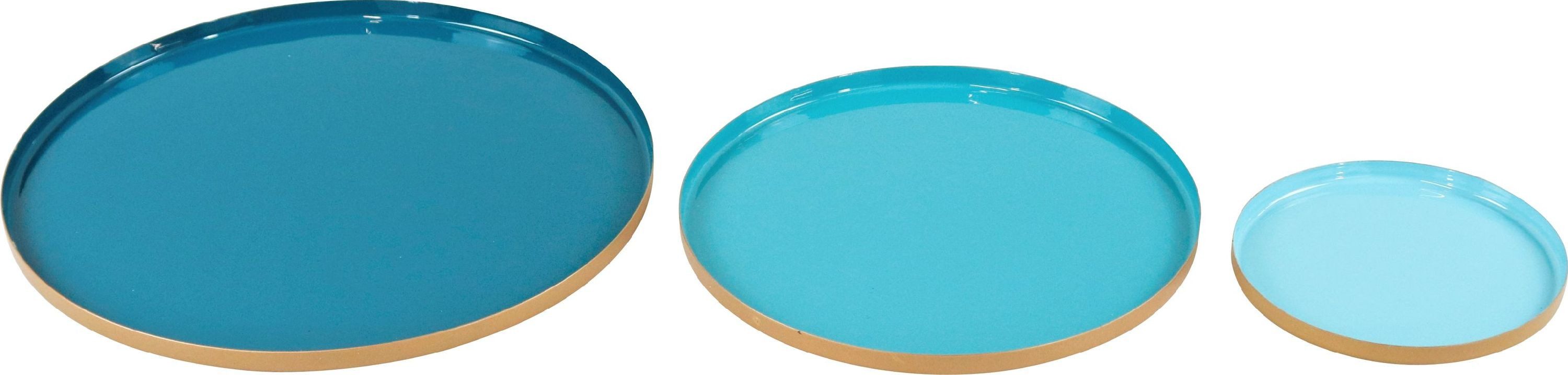 FURNARO Servierplatte Deluxe, Eisen, (3-tlg), rund, stapelbar, verschiedene Blautöne, aus Eisen