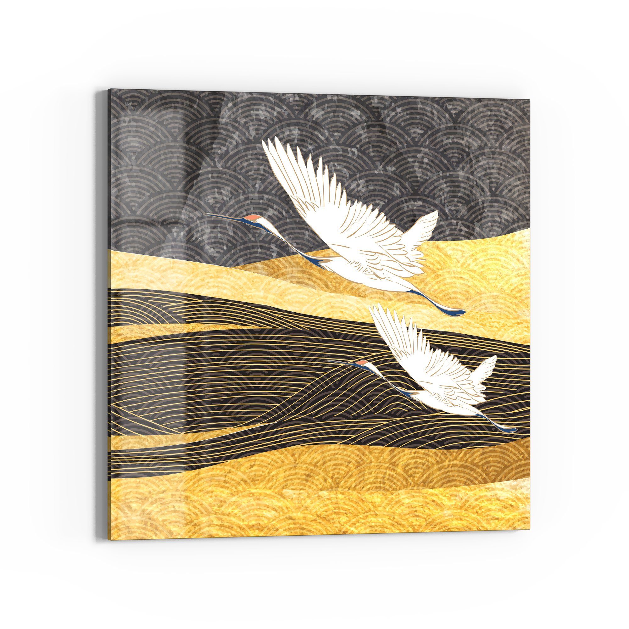 Tableau Déco Mural 'Fliegende Kraniche' Sur Verre Ou Acrylique - Effet 3D, Fabrication Allemande