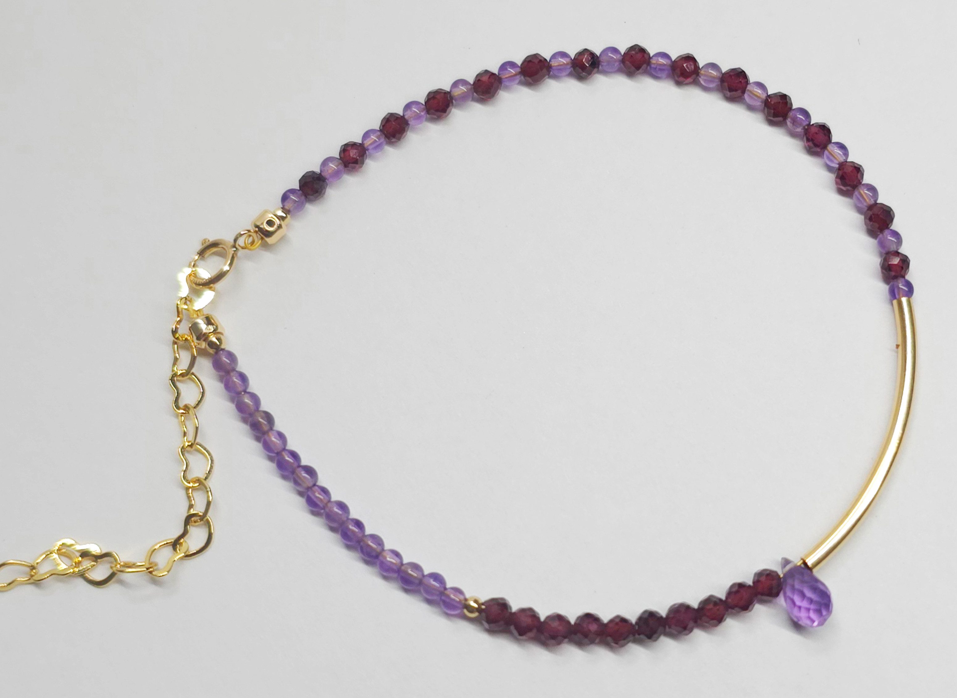 GOLDEN Charm-Armband Feines Granat & Amethyst Armband mit Amethyst, 14K Gold Filled