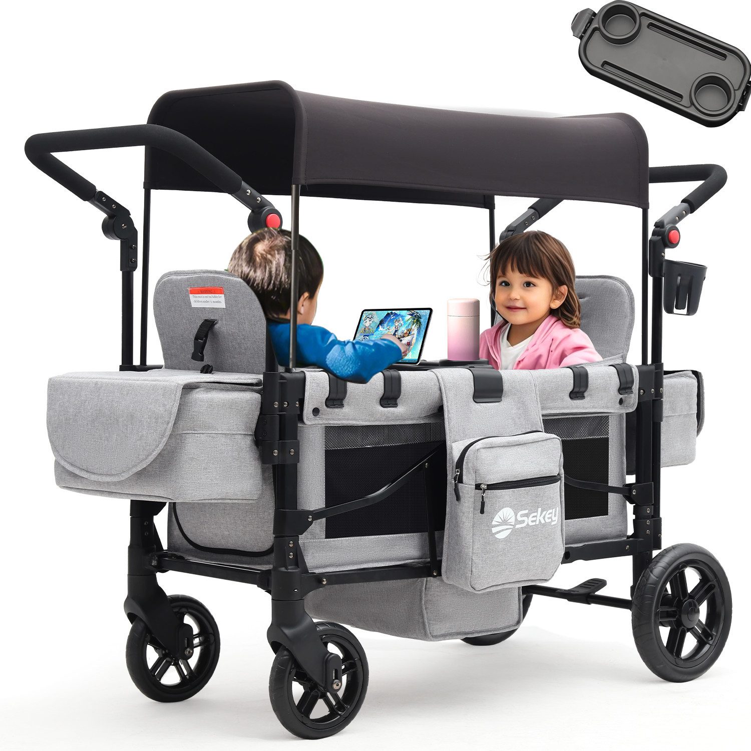 Sekey Тележки für Kinder zum Sitzen, Тележки Faltbar Kinderwagen für 2 Kinder, Duo Schiebegriff Kinderwagen mit 2 integrierten 5-Punkt-Gurtsystem