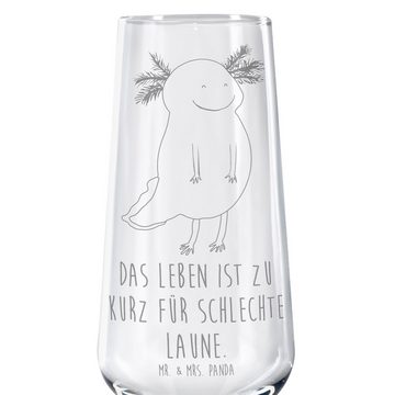 Mr. & Mrs. Panda Sektglas Axolotl Glücklich, Spülmaschinenfeste Sektgläser, Sektglas, Sektglas, Premium Glas, Hochwertige Lasergravur