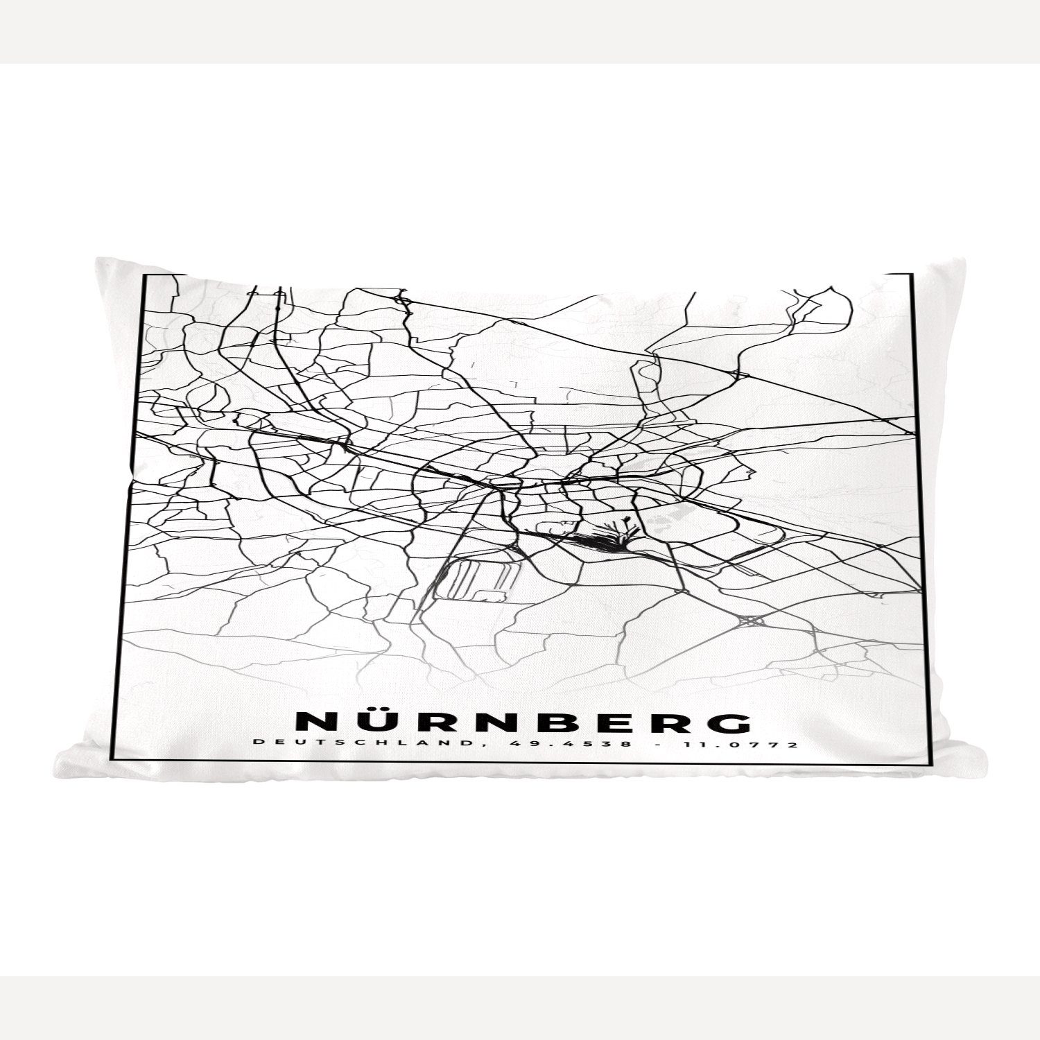 MuchoWow Dekokissen Karte - Nürnberg - Karte - Stadtplan, Wohzimmer Dekoration, Zierkissen, Dekokissen mit Füllung, Schlafzimmer