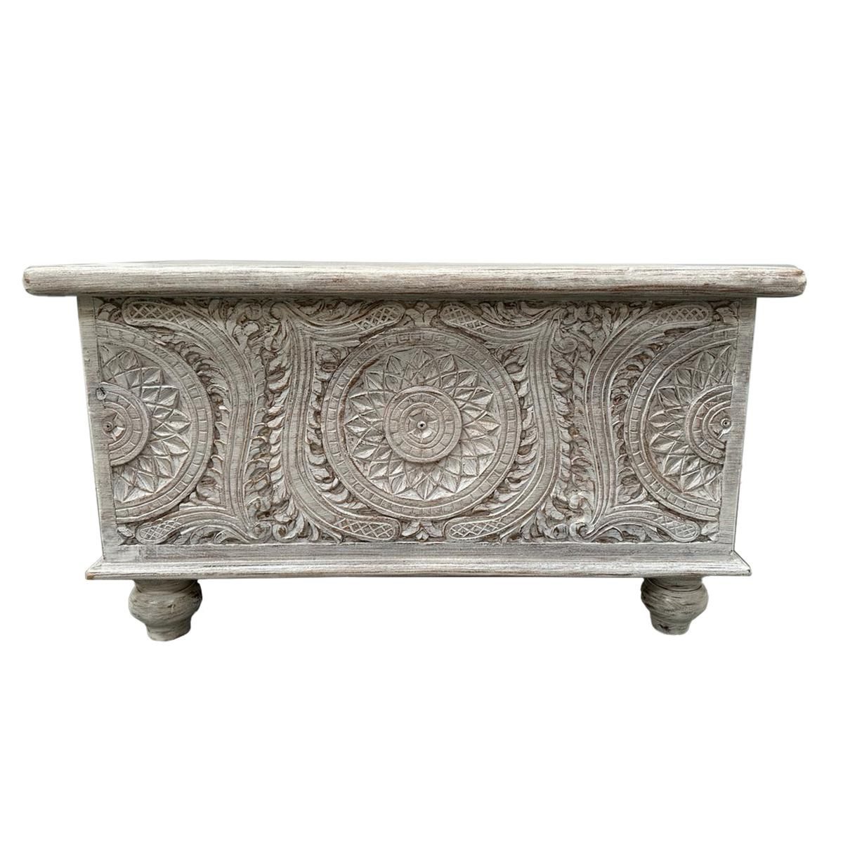 Oriental Galerie Truhe Indische Truhe weiß 80cm, Holztruhe, Couchtisch mit Fach, Schatzkiste, Holzkiste Wohnzimmer