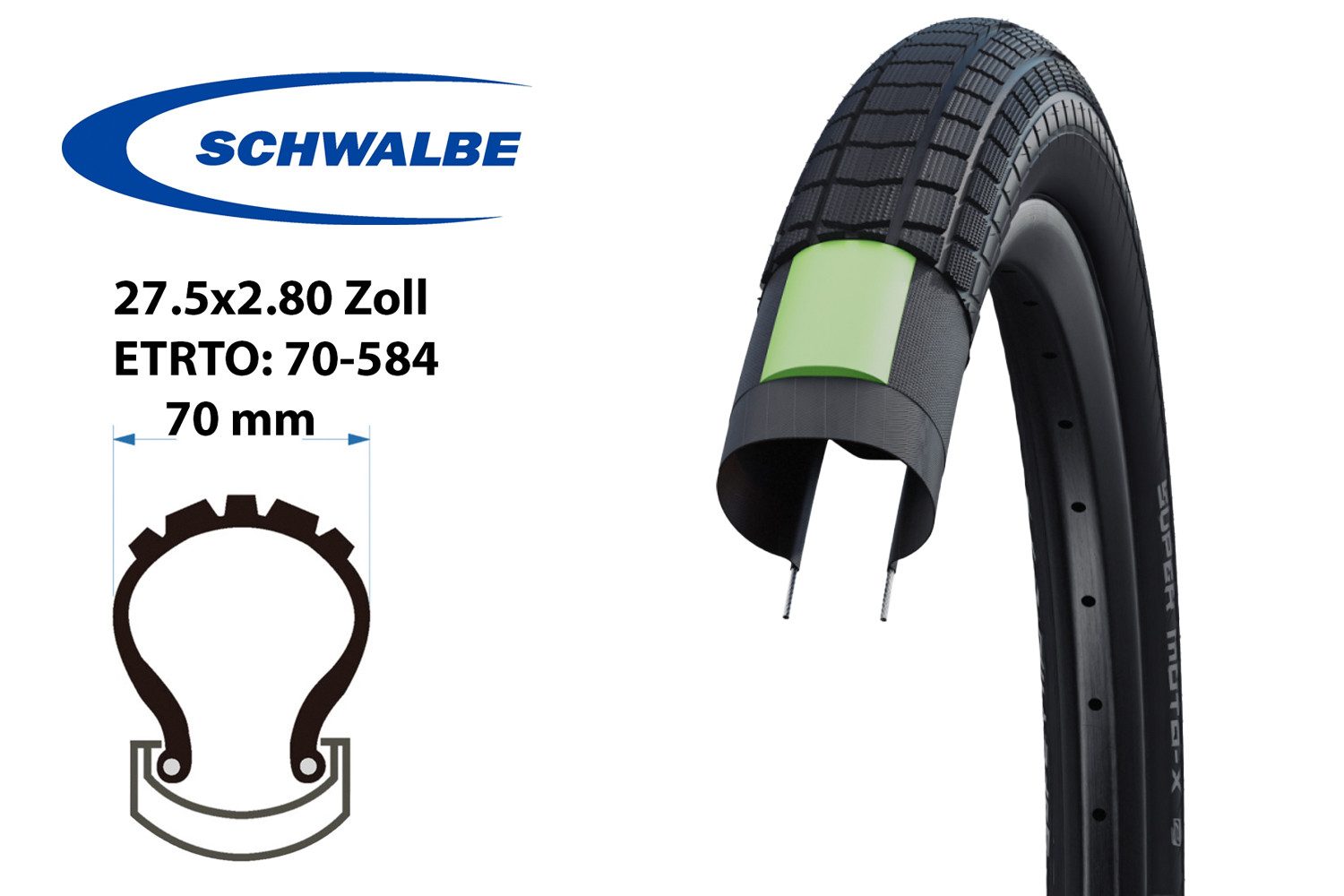 Fahrradreifen 27.5 Zoll Schwalbe Super Moto X 70-584 Reifen 27.5x2.8 E-50