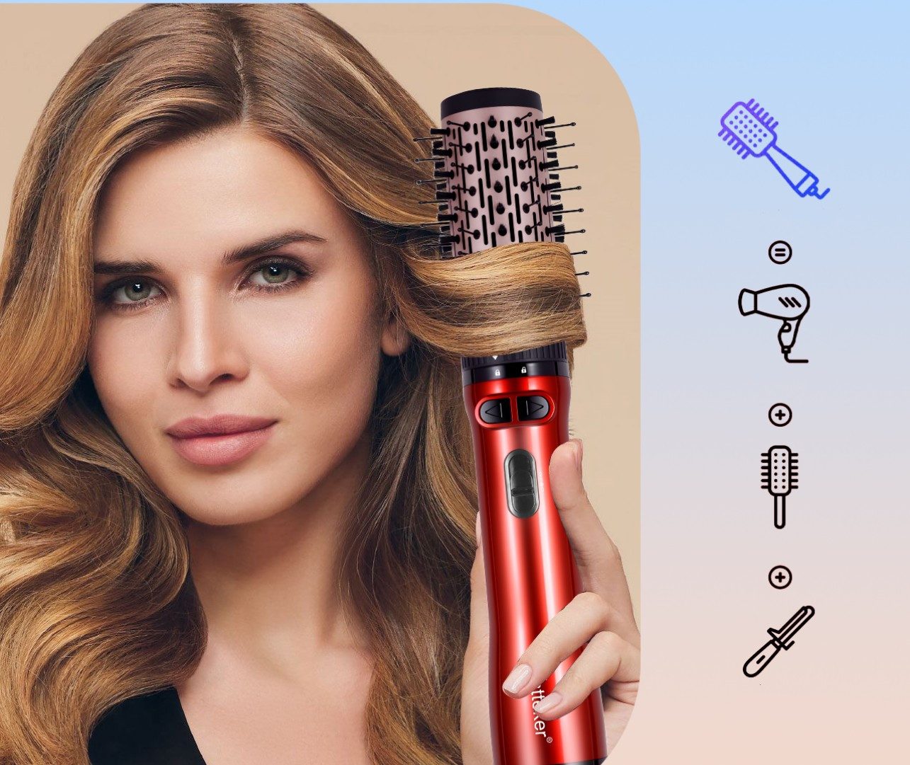 Scttomon Warmluftbürste HT-302, 3-in-1 Haartrockner, Automatische Rotation, Keramik Ionen Technologie