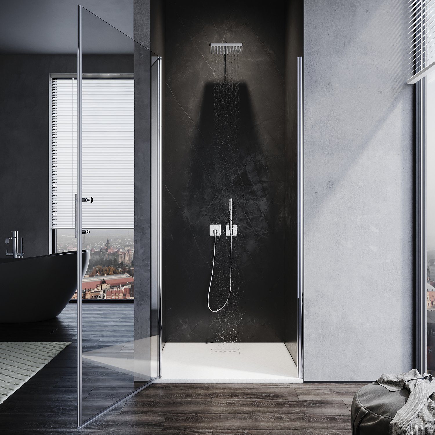 SONNI Dusch-Pendeltür Pendeltür Dusche, 70cm - 90cm,Drehtür,Nischendrehtür Höhe 185/195cm, 70x185 cm, ESG Glas mit Nano Beschichtung,links und rechts montierbar