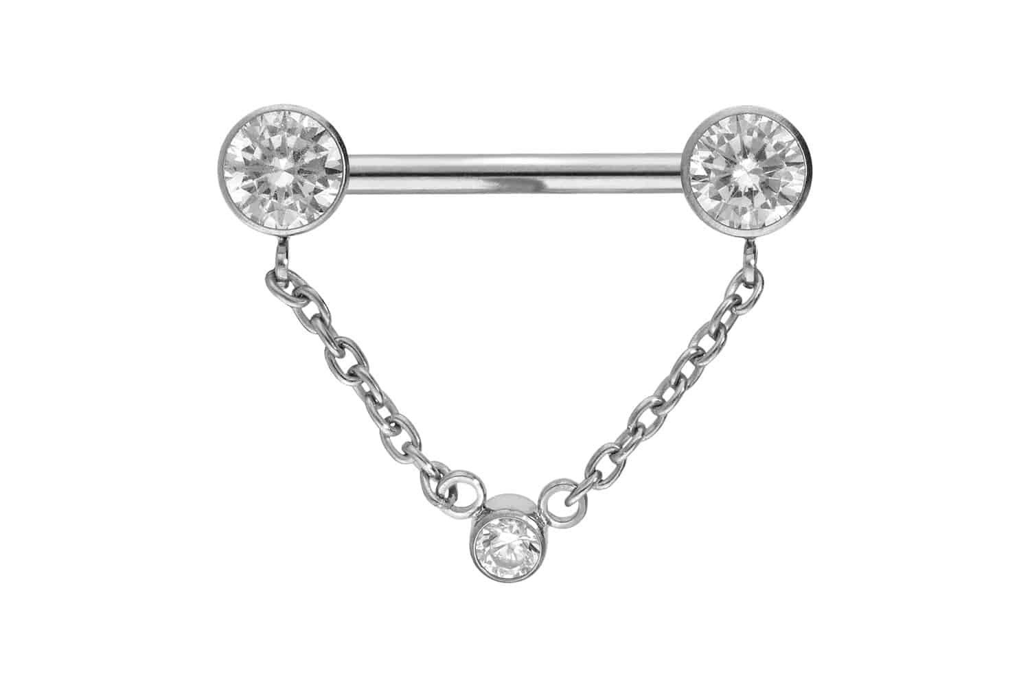 PIERCINGLINE Brustwarzenpiercing Titan Barbell mit Push Fit KETTE + KRISTALLDISCS (Barbells, 1-tlg)