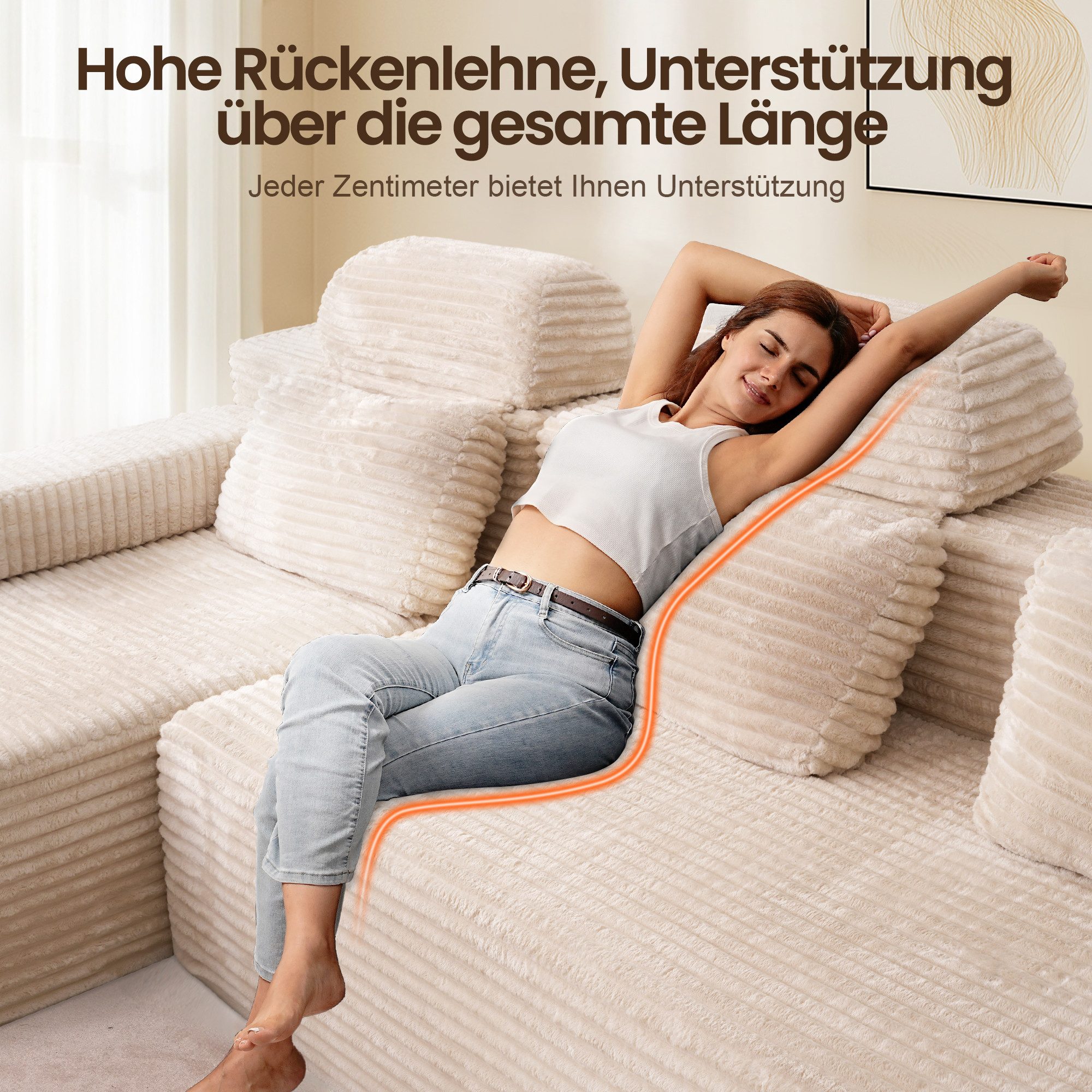 Patbrela Wohnlandschaft U-förmiges modulares Sofa mit zwei Liegesesseln, aus Samtstoff, Mit bequemer Memory-Schaum-Polsterung, keine Montage erforderlich