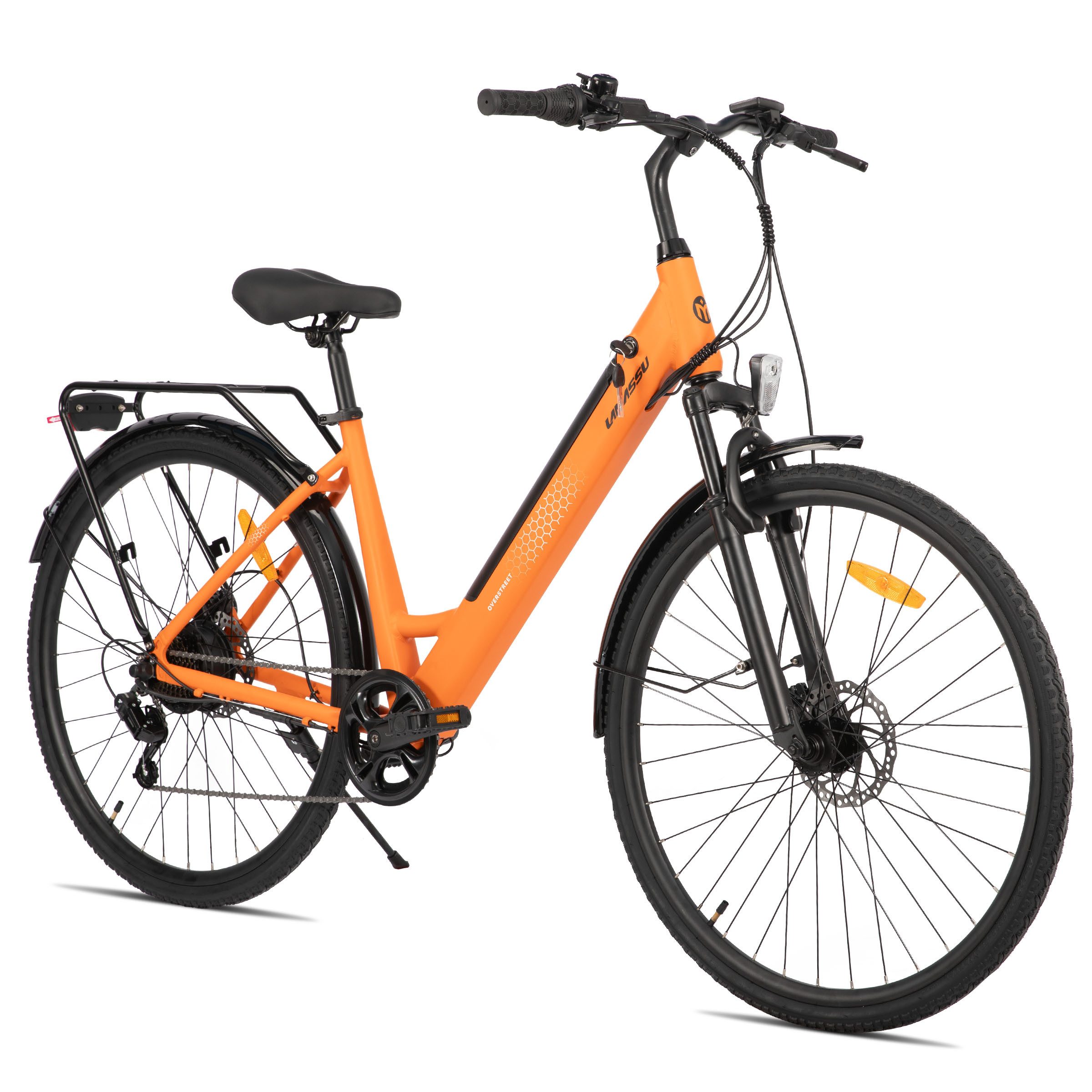 HILAND E-Bike 28 Zoll Stadt E-Bike Tiefeinsteiger 250W 7-Gang Bremse Gepäckträger, Heckmotor