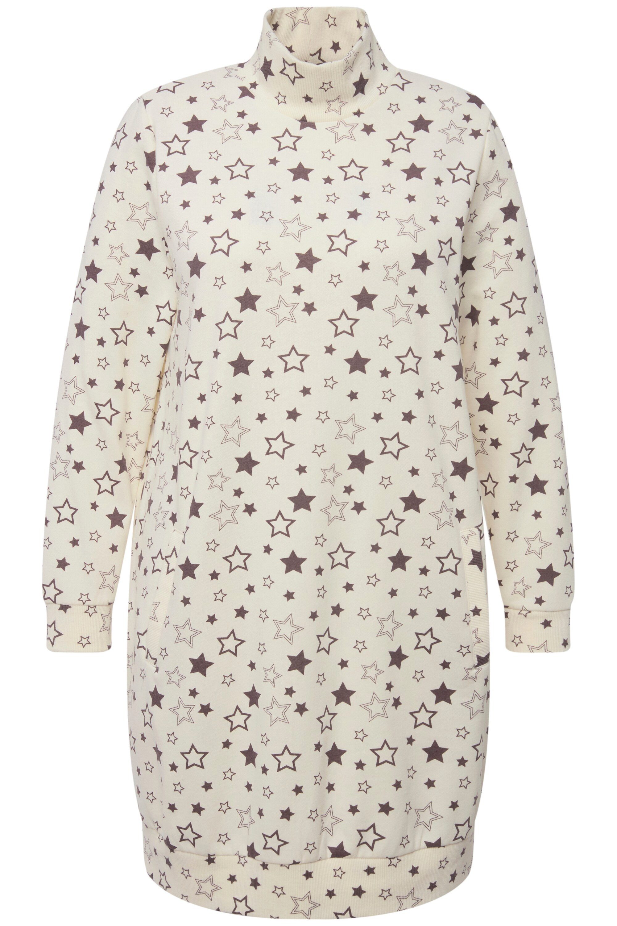 Ulla Popken Nachthemd Loungwear-Kleid kuschelweich Sterne Stehkragen