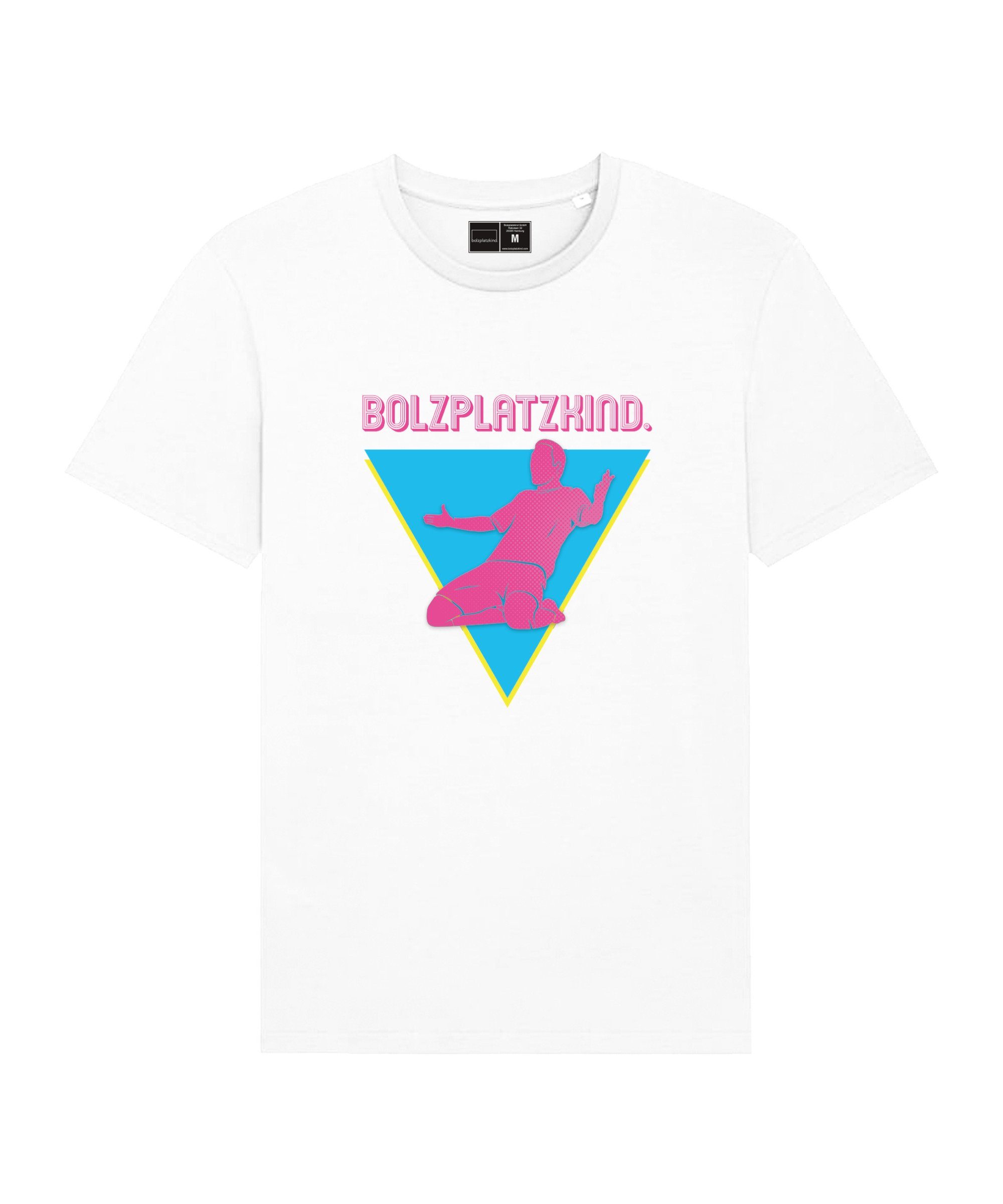 Bolzplatzkind T-Shirt "80er Jahre" Straddle T-Shirt default weisspinkblau