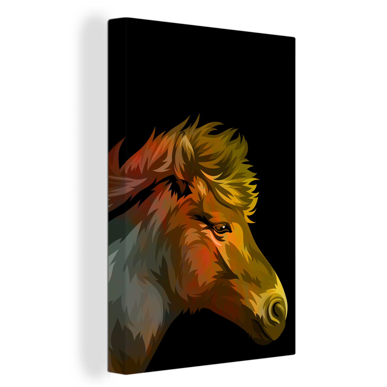 OneMillionCanvasses® Leinwandbild Pferd - Rot - Schwarz - Mädchen - Kinder - Mädchen, (1 St), Leinwandbild fertig bespannt inkl. Zackenaufhänger, Gemälde, 20x30 cm | Leinwandbilder