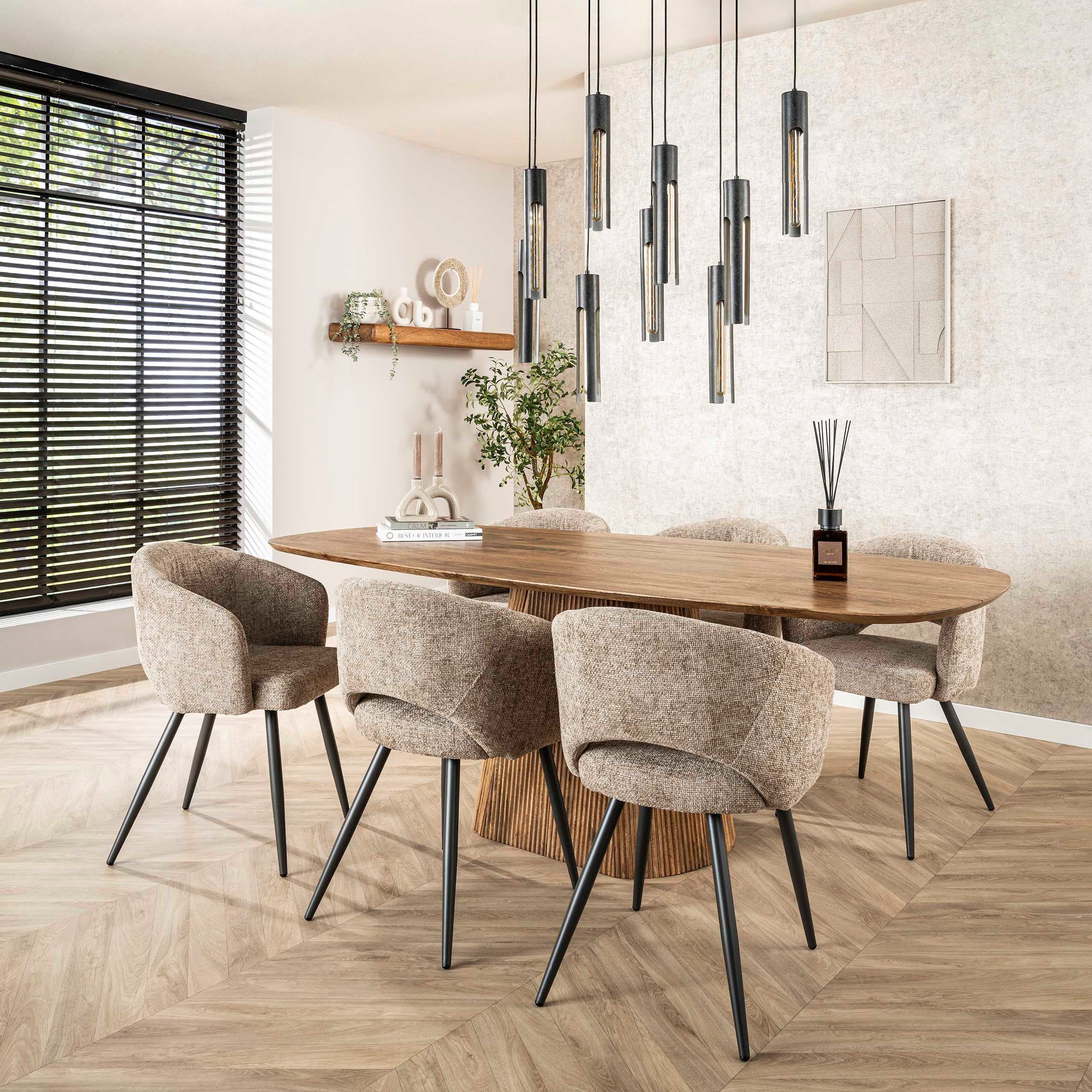 alesvelt Esstisch Aurelio Sand Dänisch-Ovaler Design Tisch mit Rillen-Säule (1-Stück), 215x105x77h cm