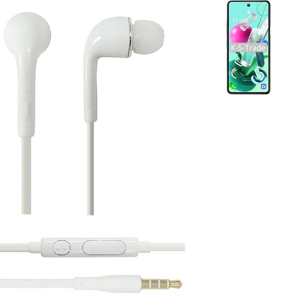 K-S-Trade für LG Electronics Headset u 5G (Kopfhörer Lautstärkeregler K92 In-Ear-Kopfhörer 3,5mm) Mikrofon weiß mit