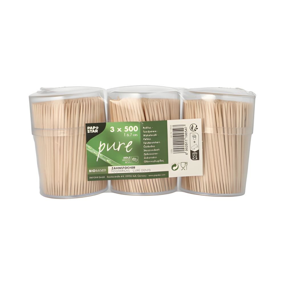 PAPSTAR Zahnstocherspender Zahnstocher, Holz pure rund 6,7 cm im Spender 15000 Stk
