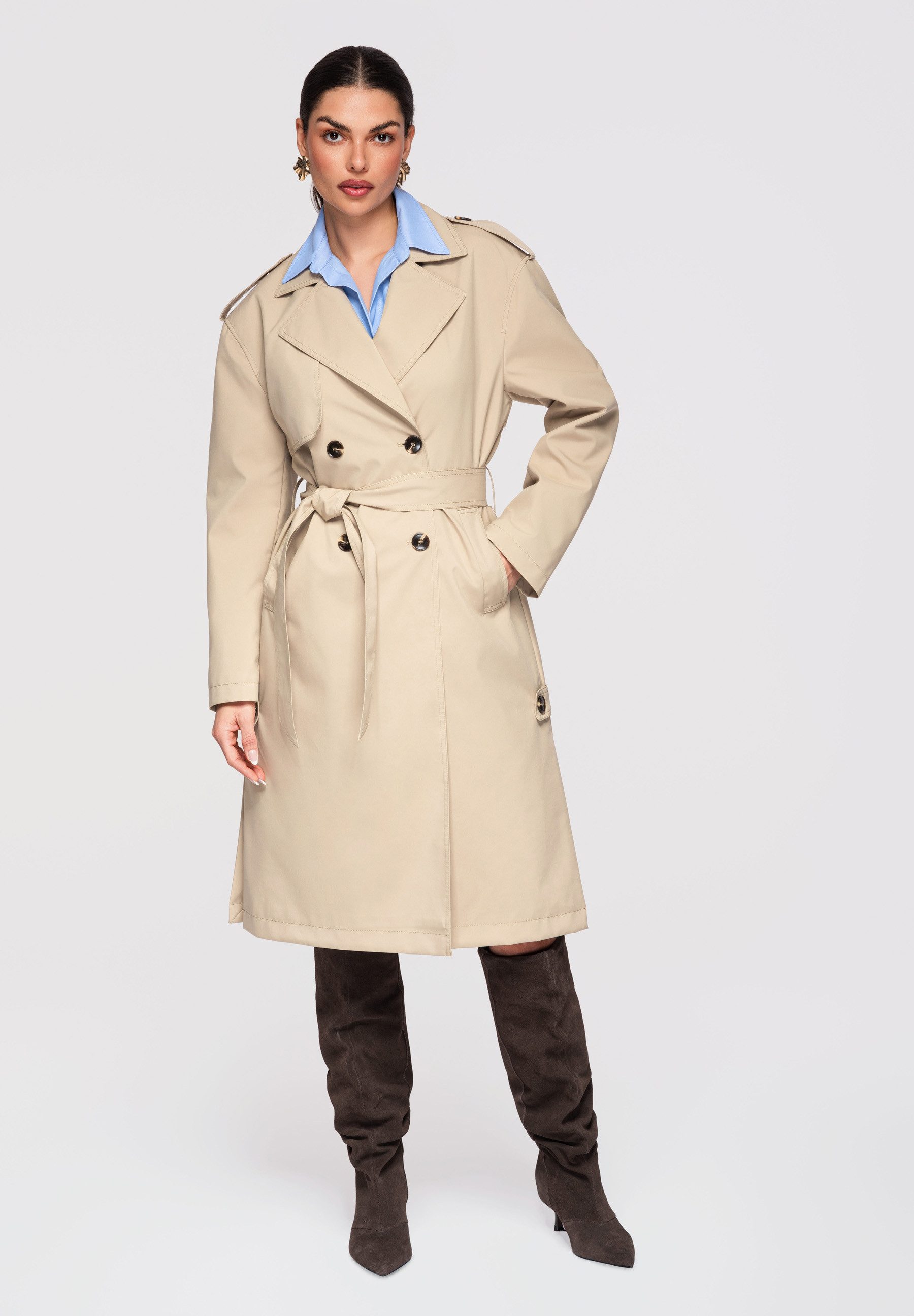OMBRE Trenchcoat Knie­langer Übergangsmantel im klassischen Trenchcoat-Stil klassischer Trenchcoat-Schnitt