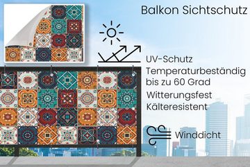 MuchoWow Balkonsichtschutz Retro - Blatt - Design - Orange - Braun (1-St) Balkonbanner, Sichtschutz für den Balkon, Robustes und wetterfest