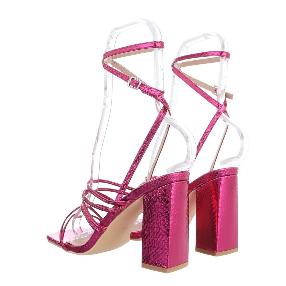 Sandalen & Sandalette in Blockabsatz Abendschuhe Pink & Ital-Design Party Damen Clubwear Sandaletten