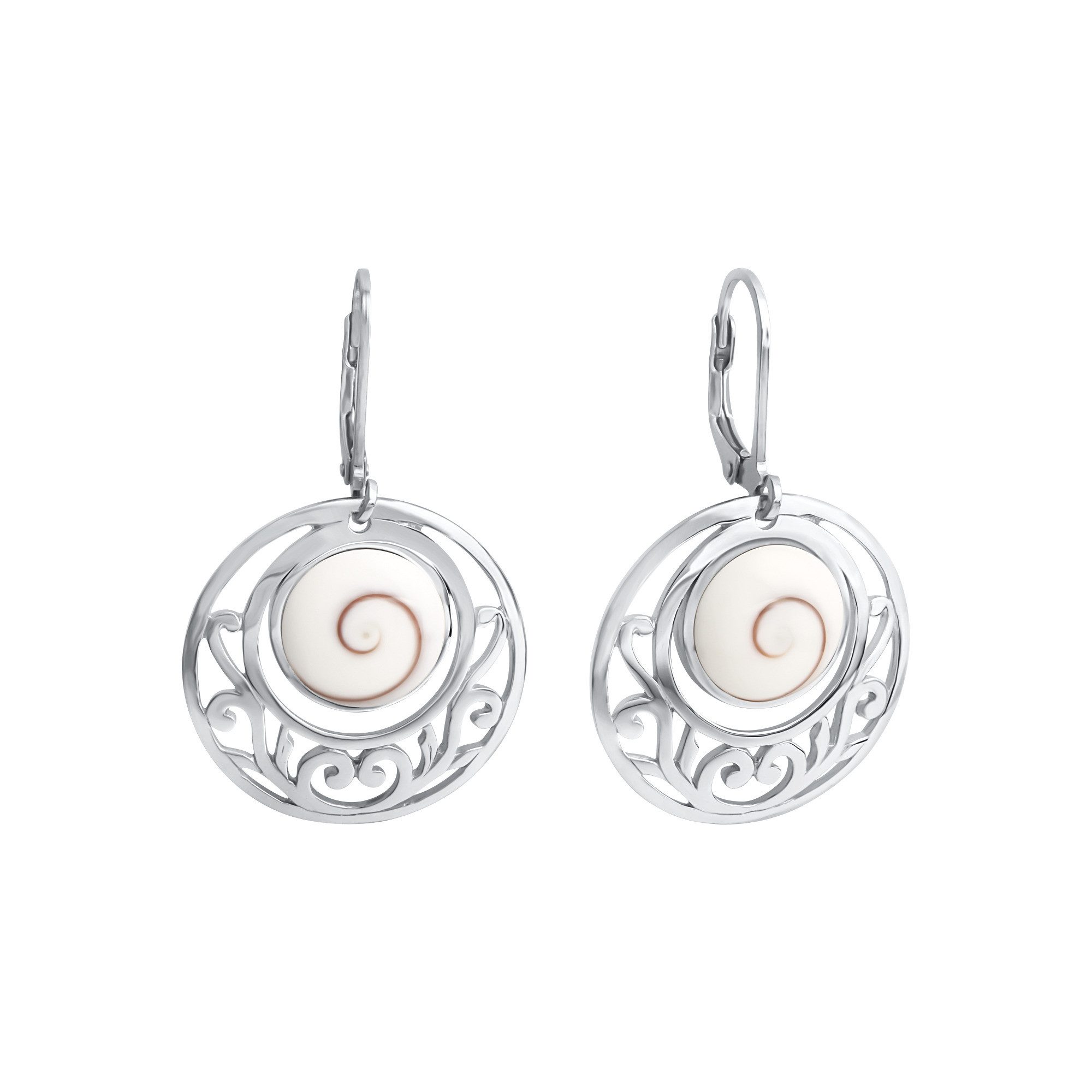 Paar Ohrhänger 925/- Sterling Silber rhodiniert mit Muschel weiß