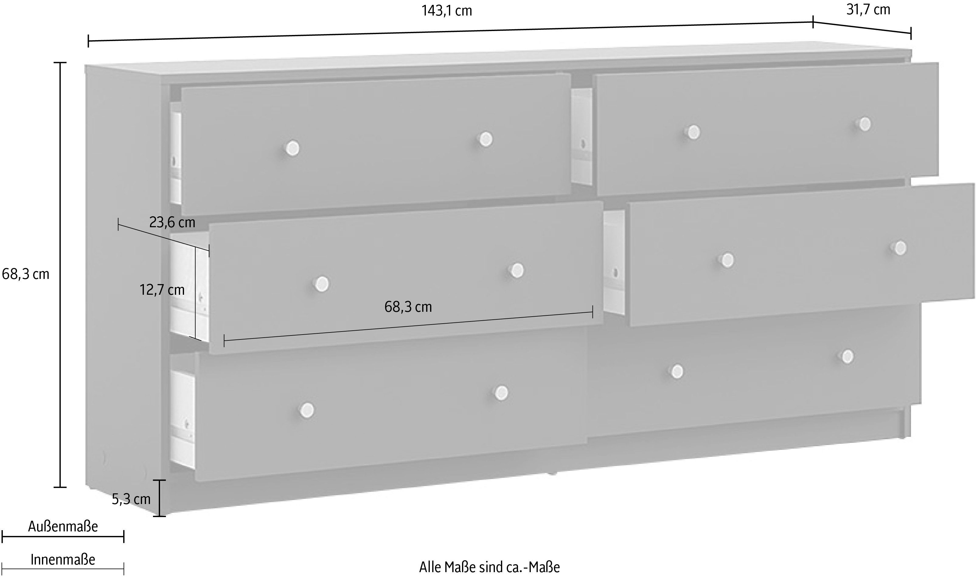 Knopfgriffe, Home Schubkastenkommode, einfache Grau Selbstmontage, x grau | 31,7 x 68,3 Stauraum, affaire 143,1 cm