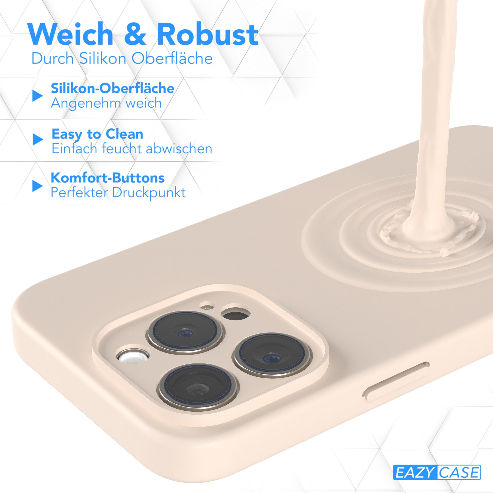 EAZY CASE Handyhülle für Apple iPhone 15 Pro Hülle Silikon 6,1 Zoll, Bumper Case Matt Slimcover Silikonschutzhülle elastisch Taupe / Beige – Bild 5 von 5
