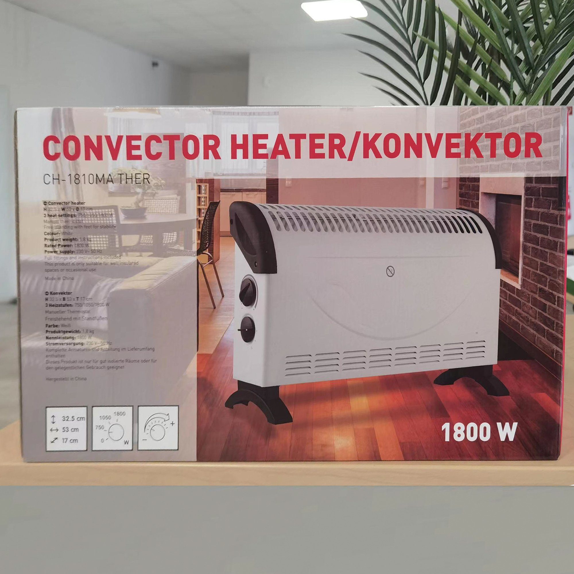 Natsen Konvektor Heizgerät 3 Thermostat mit W Stufen 750/1050/1800 Elektroheizer (Weiß), Heizlüfter, 1800 W