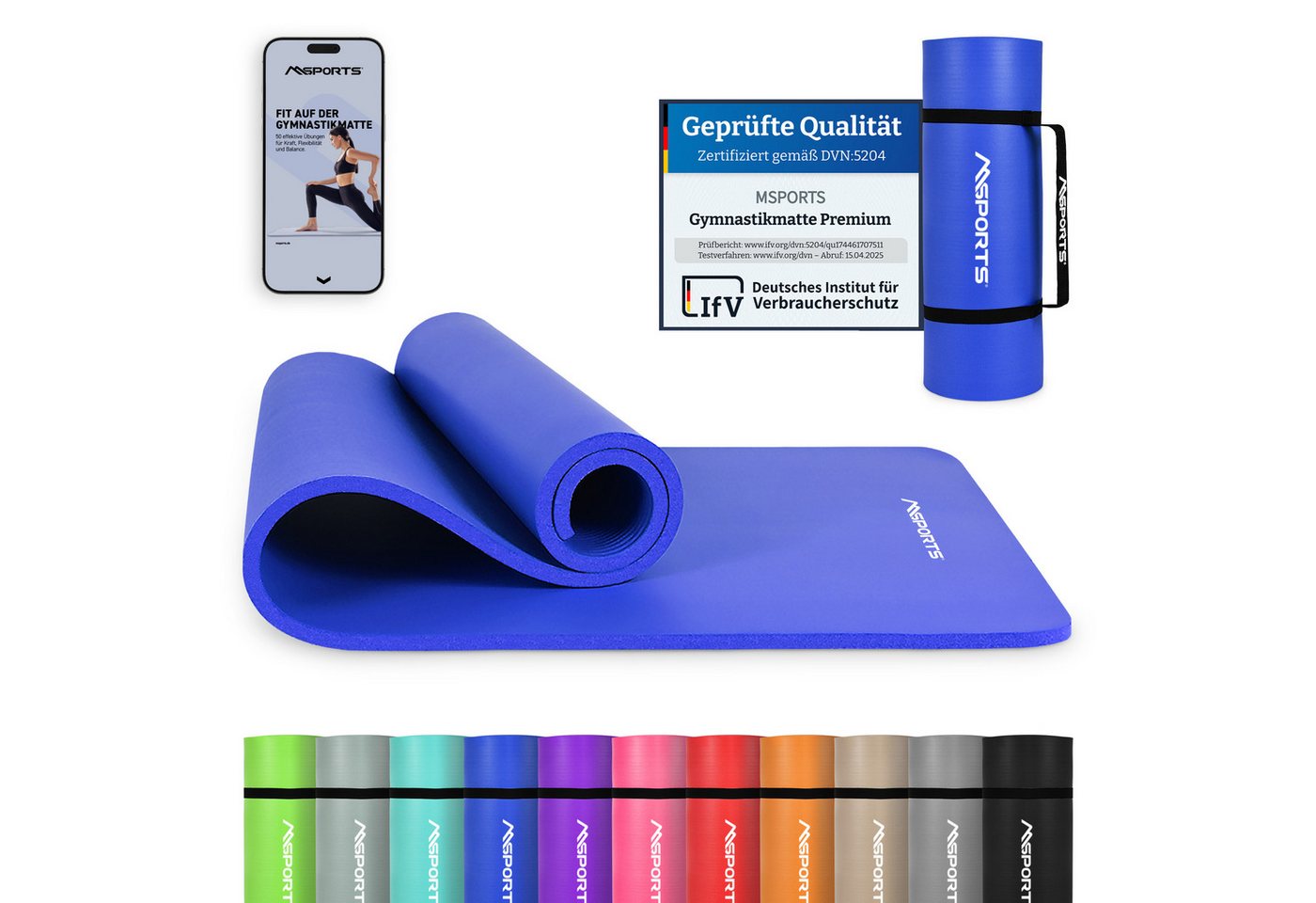 MSports® Gymnastikmatte Yogamatte inkl. Tragegurt + Poster + Workout App