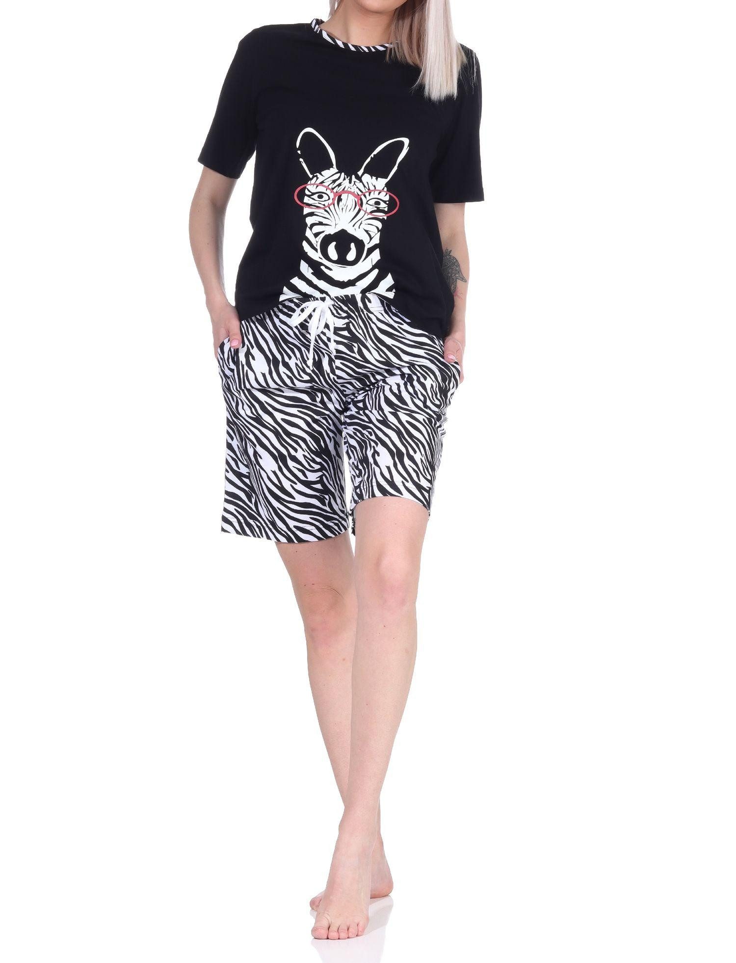Normann Pyjama Süsser Damen Shorty Pyjama kurzarm Schlafanzug mit Tiermotiv