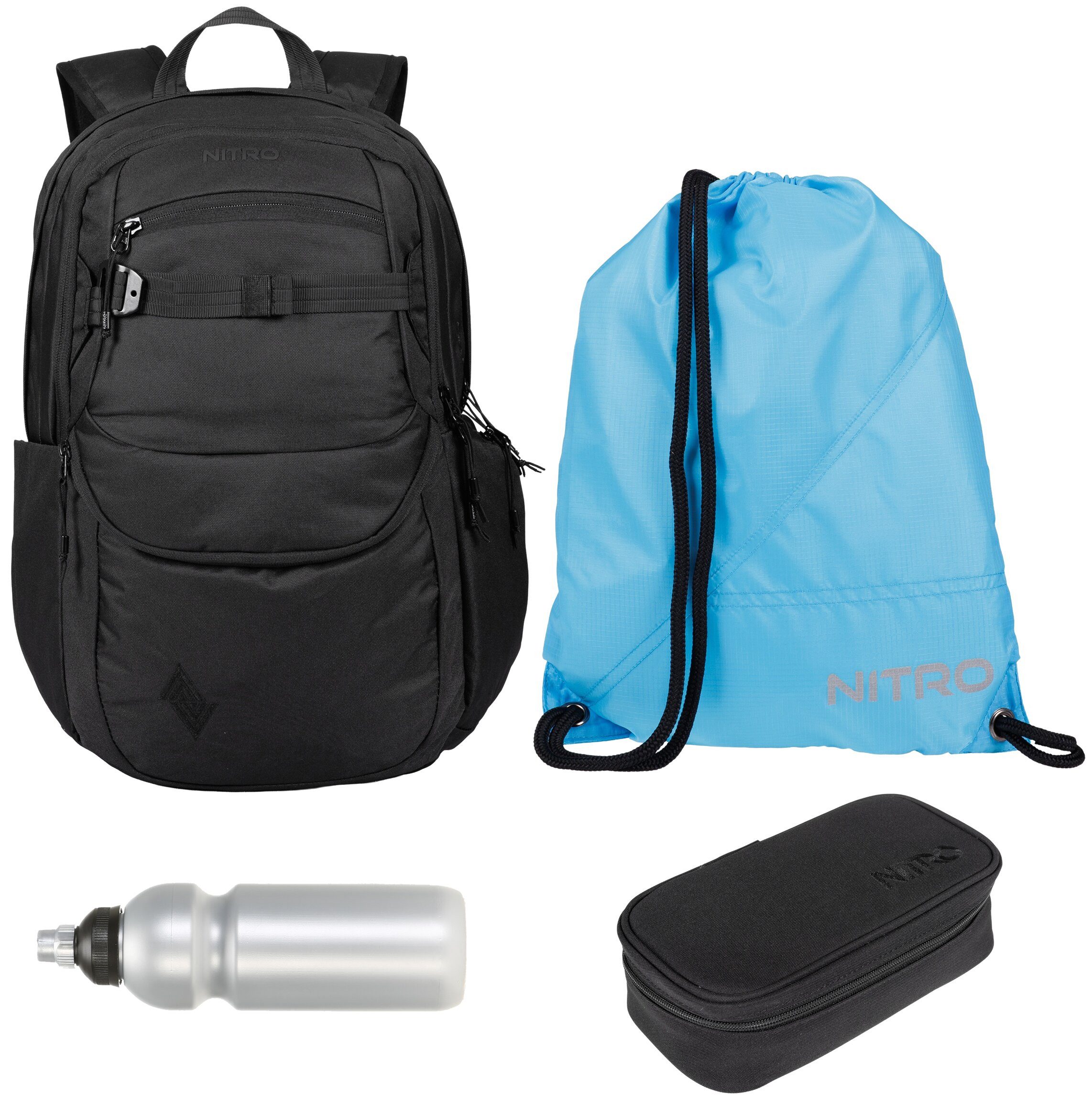 NITRO Schulrucksack Jungen Mädchen Future Hero Schultasche Rucksack (4 Teile Set, inkl. Mäppchen Box, inkl. Sportbeutel, inkl. Trinkflasche), viel Stauraum Laptopfach 2 Hauptfächer Daypack Auswahl rmtf