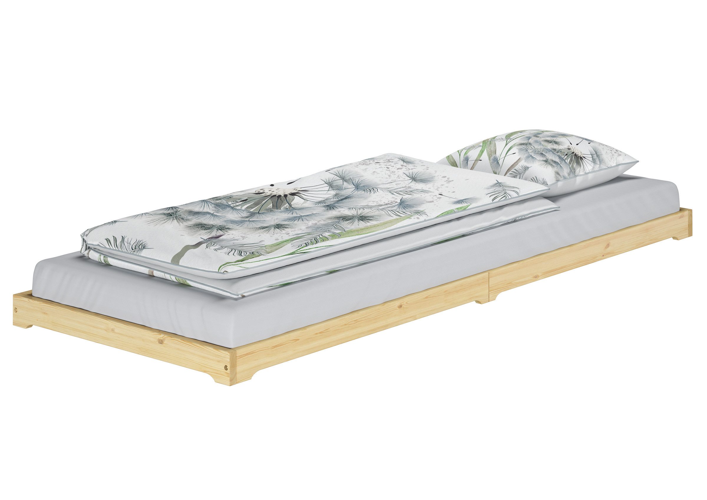 ERST-HOLZ Bettgestell Überlanges Holzbett Kiefer Massiv Extra Niedrig 90 x 220 cm, Kiefer farblos lackiert