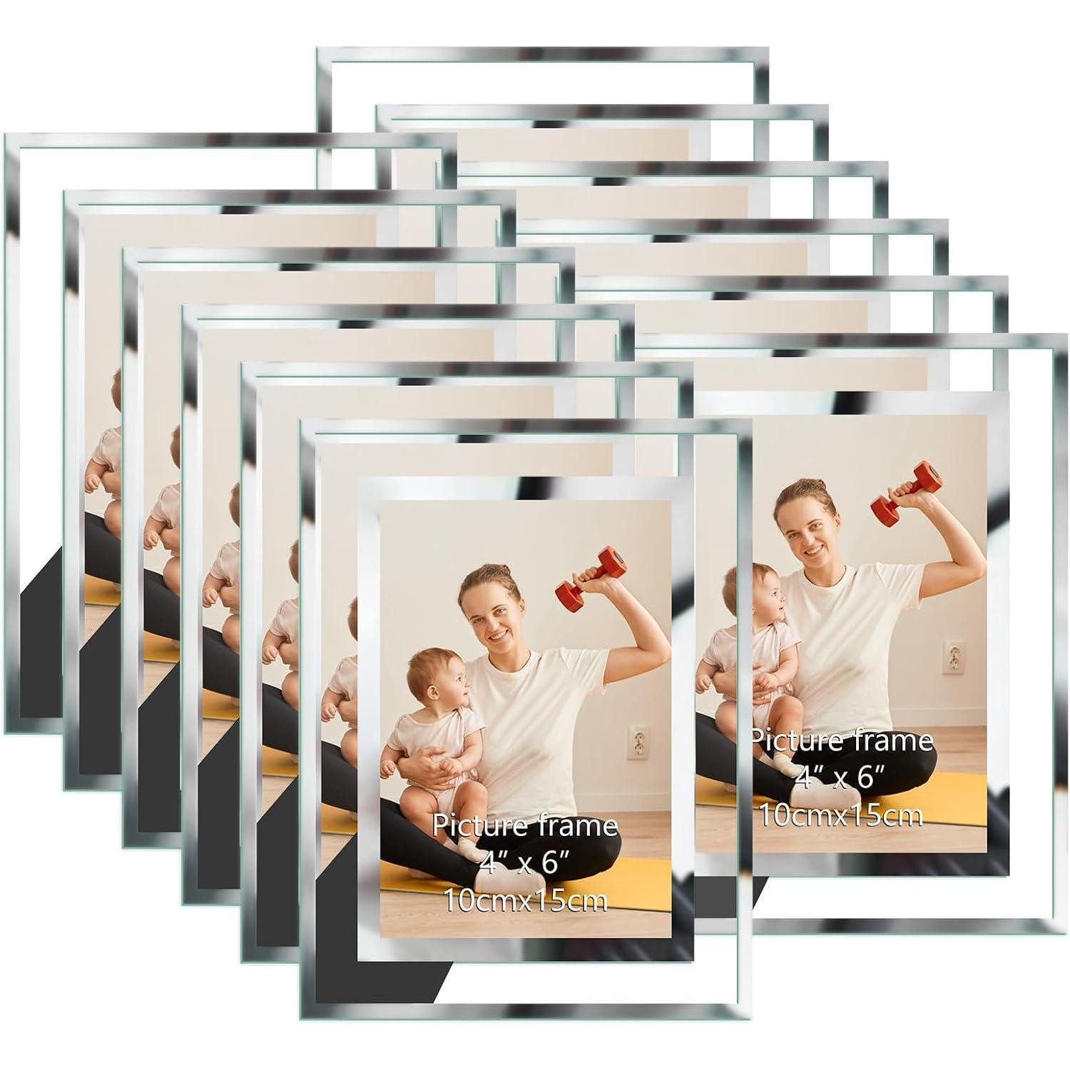LuxusKollektion Bilderrahmen-Set Bilderrahmen Glas Silber Tischaufsteller 10x15cm 12 St Transparent