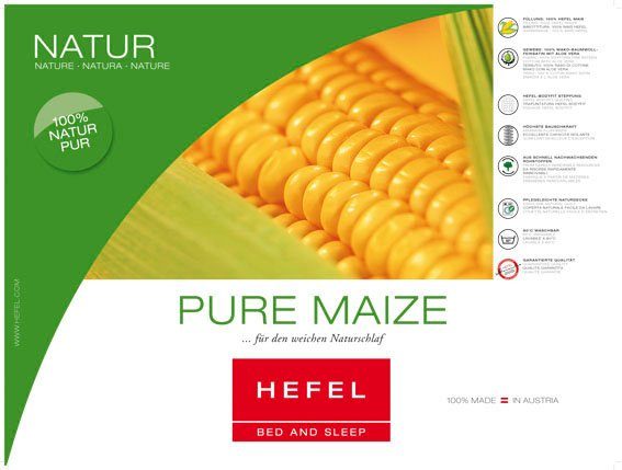 Hefel Naturfaserbettdecke Pure Maize, Füllung: 100% Mais (Polyactide), Bezug: 100% Baumwoll-Feinsatin mit Aloe Vera, aus schnell nachwachsenden Rohstoffen