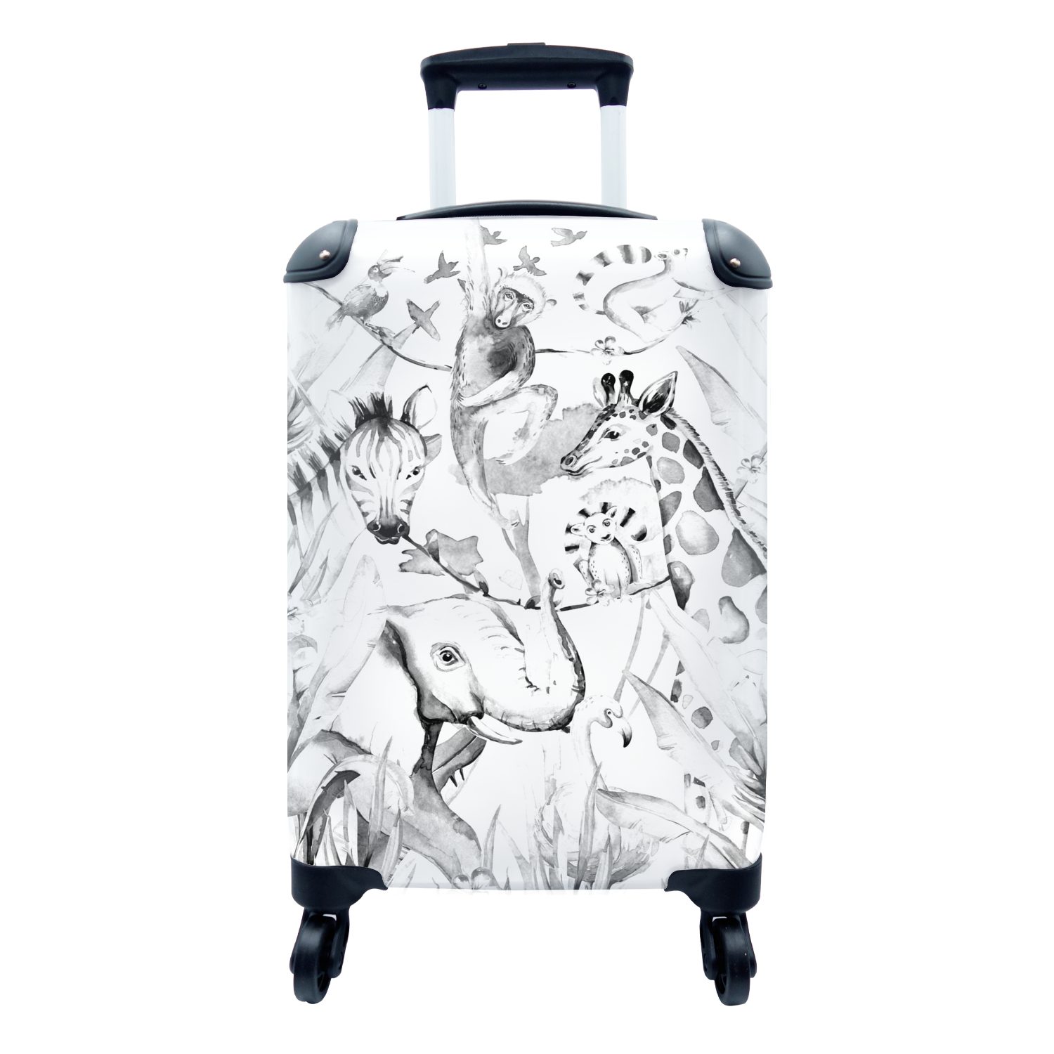 - - Affe Reisetasche MuchoWow Rollen, - Dschungel für 4 - Handgepäckkoffer Kind, - Tiere Reisekoffer Jungen mit Ferien, Handgepäck rollen, - Mädchen Trolley, Aquarell