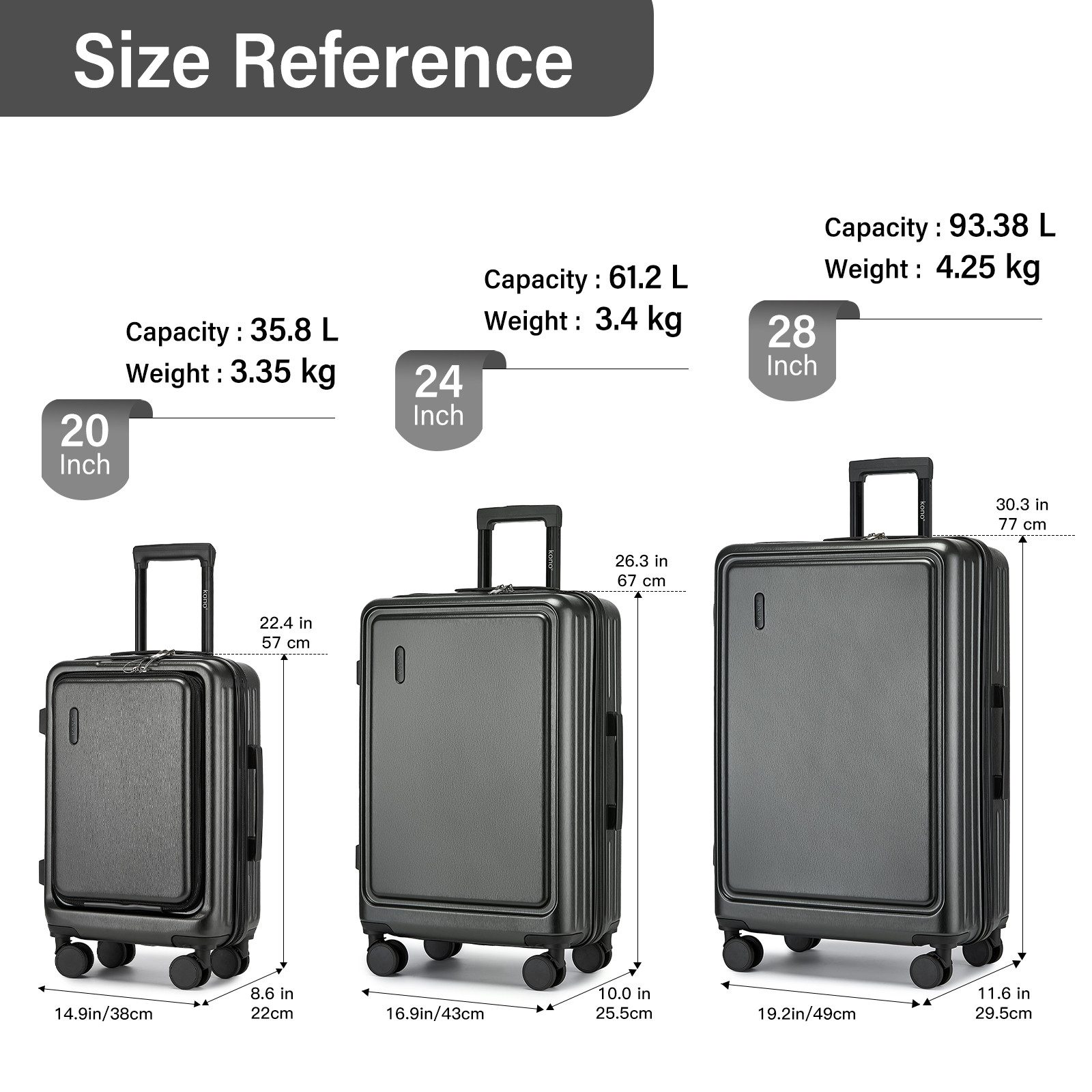 KONO Business-Koffer Kabinengepäck-Trolley aus Hartschalenmaterial (ABS+PC) günstig online kaufen