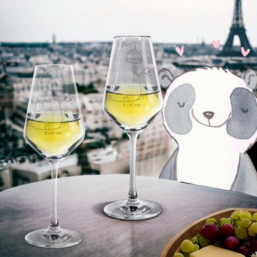 Mr. & Mrs. Panda Weißweinglas Alpaka Fahne - Transparent - Geschenk, Alpakas, Lamas, Spülmaschinenf, Premium Glas, Premium Gravur