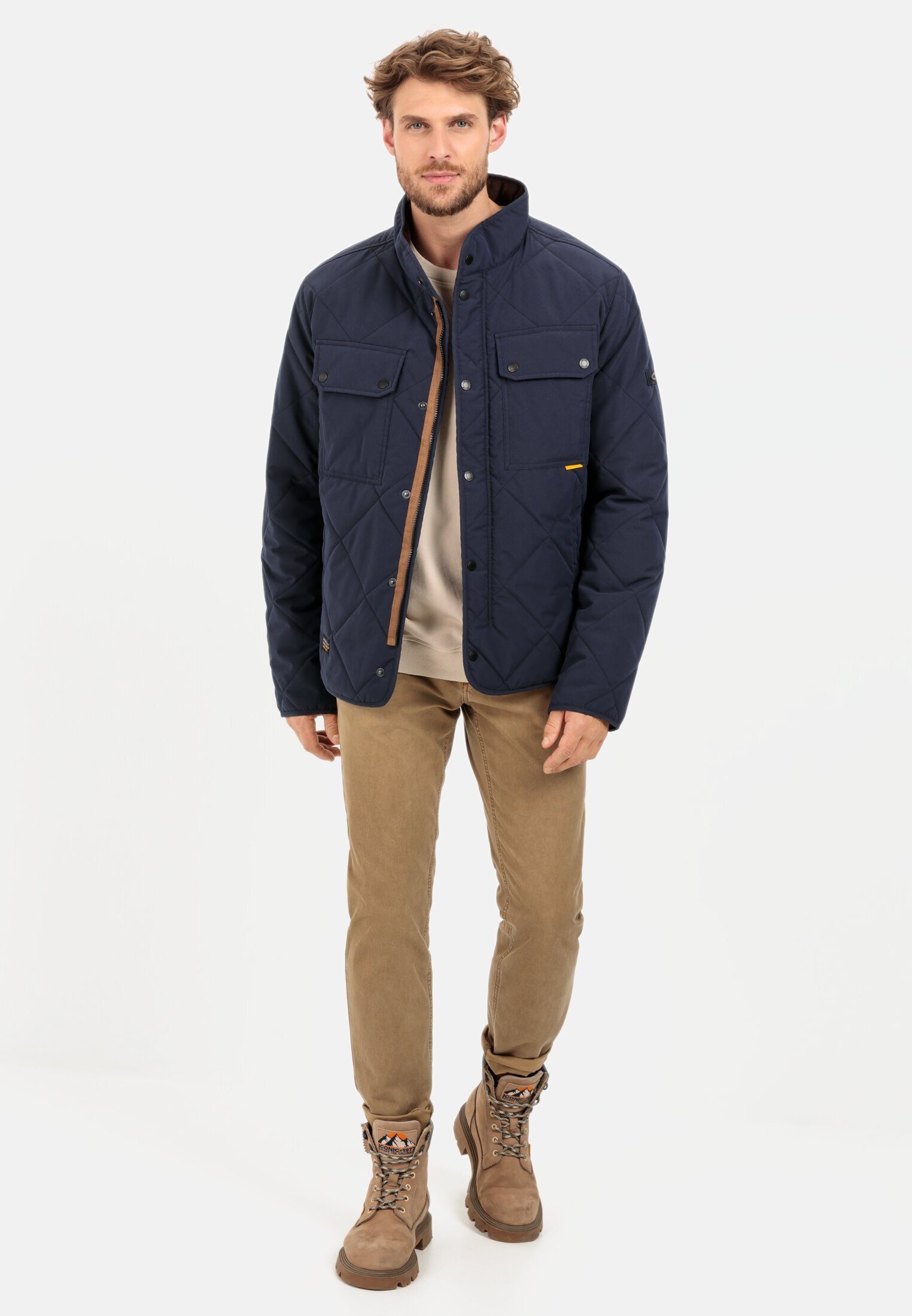 camel active Blouson mit Diamant Steppung Langarm Stehkragen Markenlabel