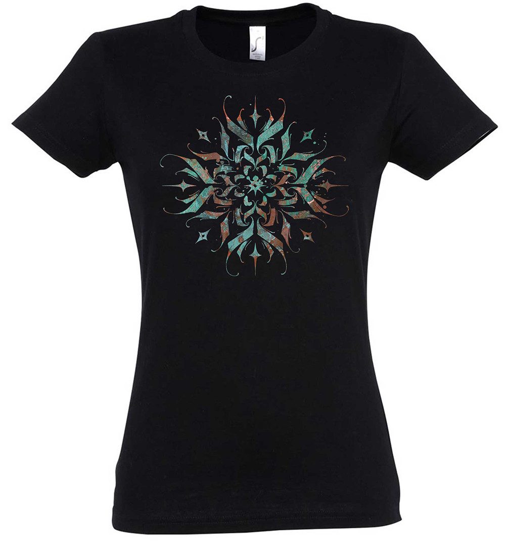 Print-Shirt Tattoo Abstract Damen T-Shirt Tribal Art Girl Flash Mandala Buddha