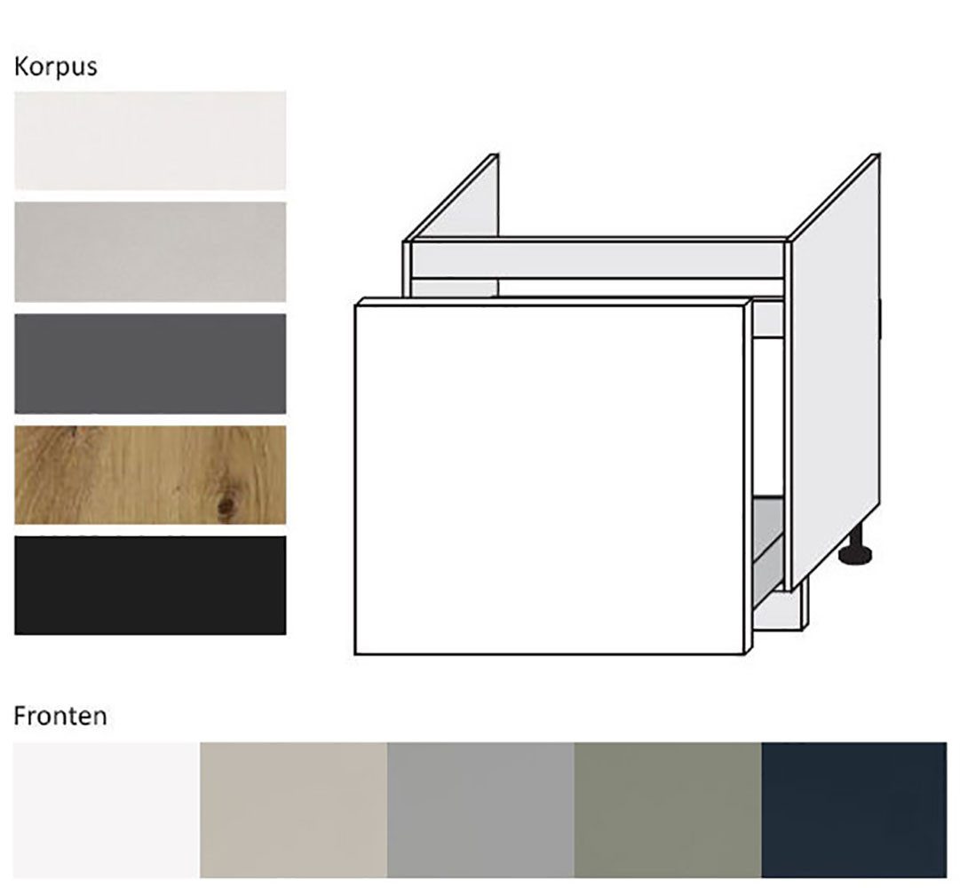 Feldmann-Wohnen Spülenunterschrank Salo (D1ZM/80, 1 Schublade, Blum Metabox Teilauszug, 1-St., moderne Kassettenoptik, folierte Fronten) schwarz / reed green matt