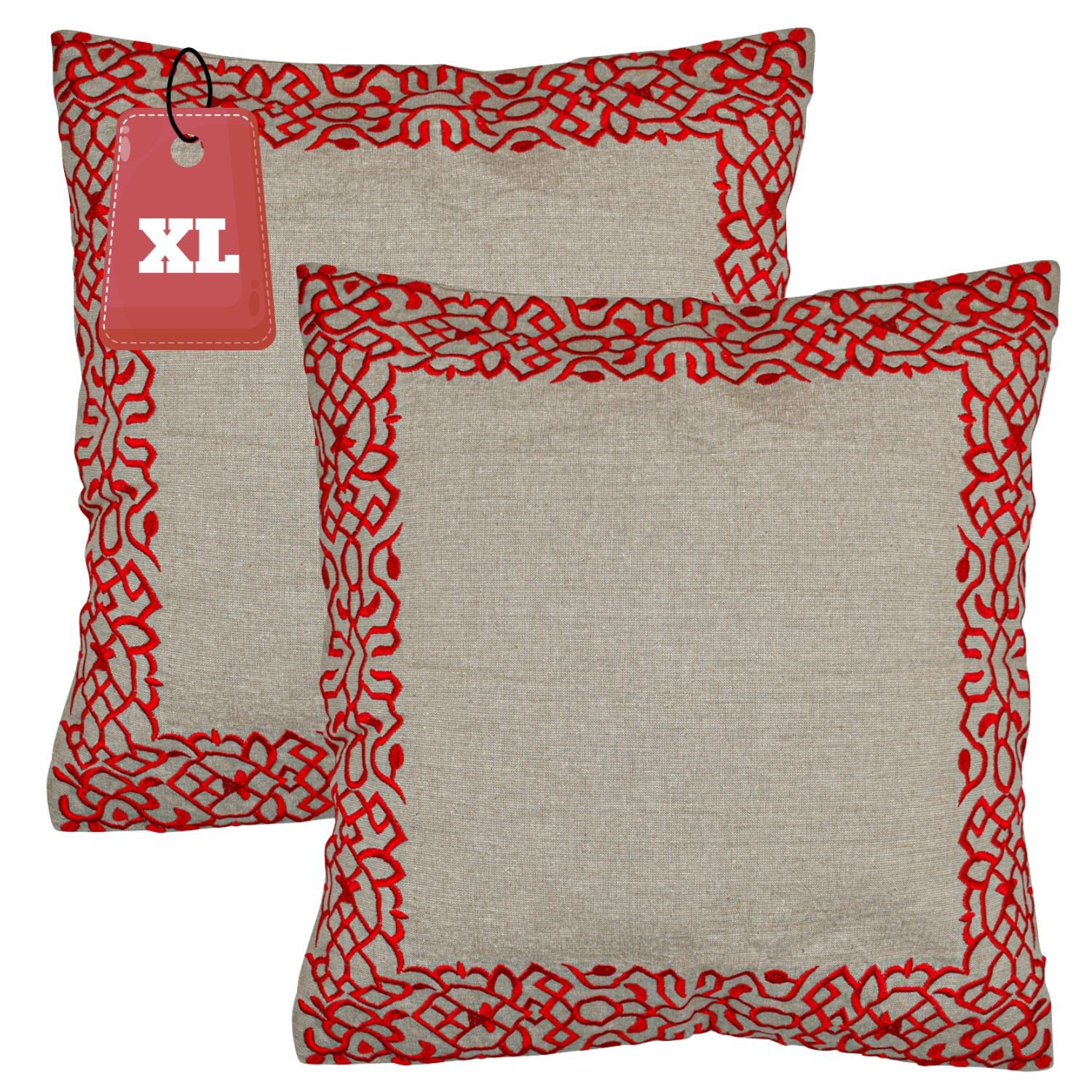 Marrakesch Orient & Mediterran Interior Zierkissen 2er Set Kissenbezug Handgefertigt Frisia Rot 50x50cm, Boho Deko, (2 St)