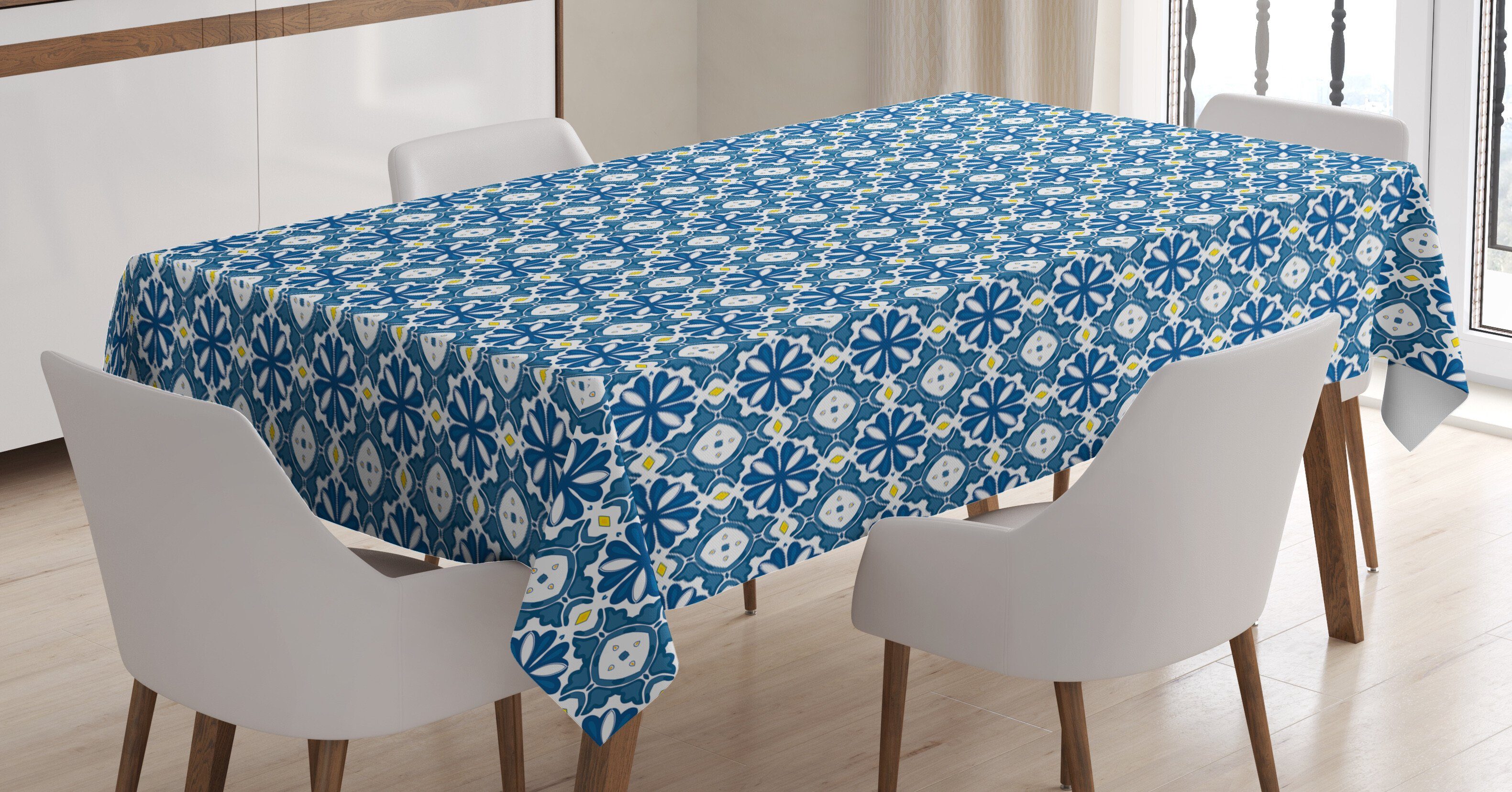 Abakuhaus Tischdecke Farbfest Waschbar Für den Außen Bereich geeignet Klare Farben, Gelb und Blau Azulejos | Tischdecken