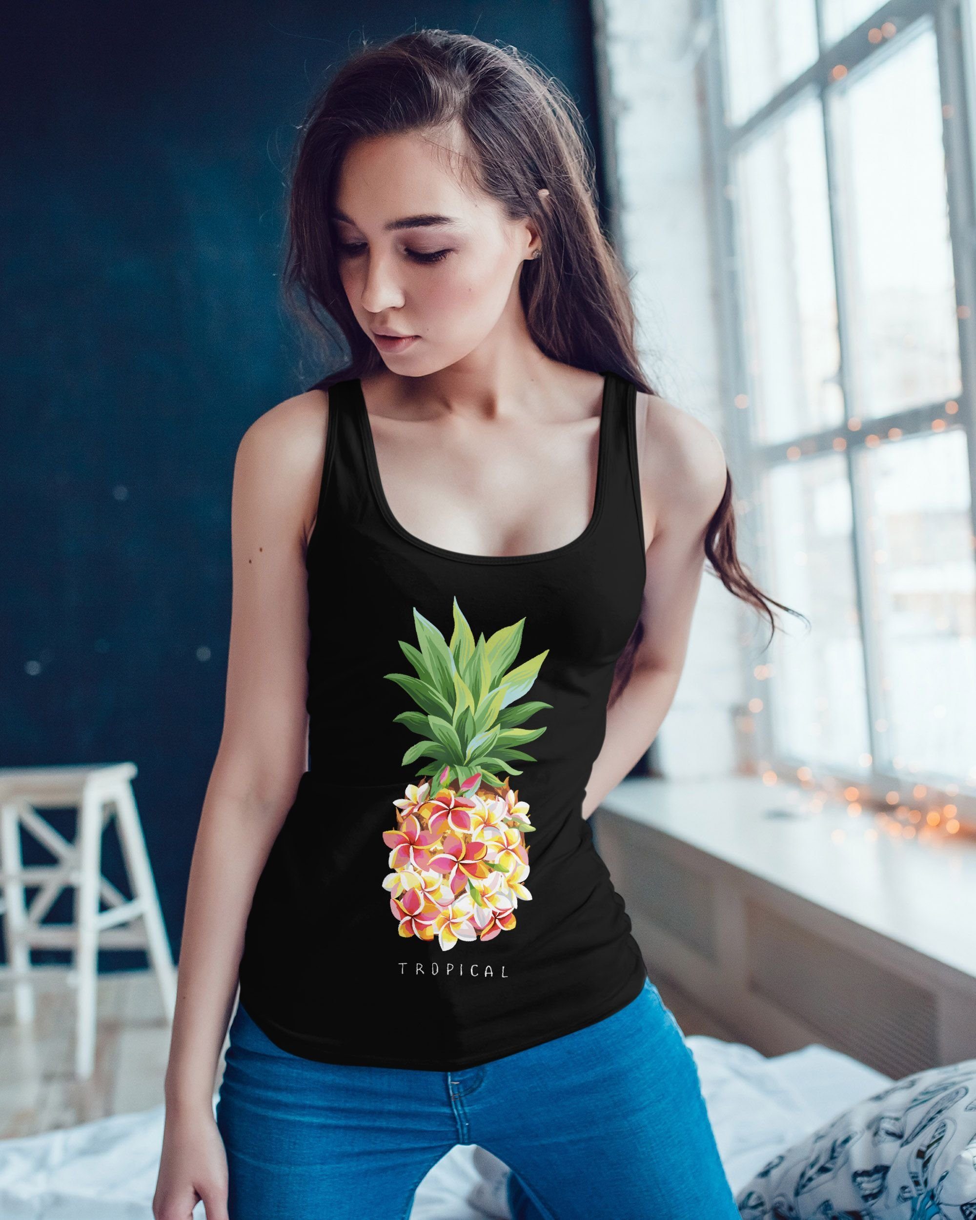 Neverless Tanktop Damen Tank-Top Ananas Blumen günstig online kaufen