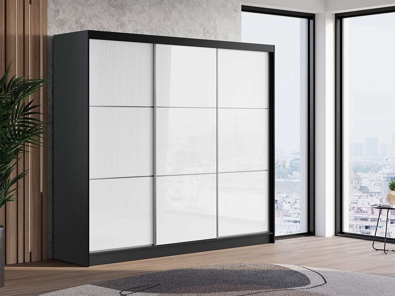 MKS MÖBEL Kleiderschrank VALENCIA schwarz korpus, Schwebetürenschrank 240 cm, in modern stil, lacobel Weiss