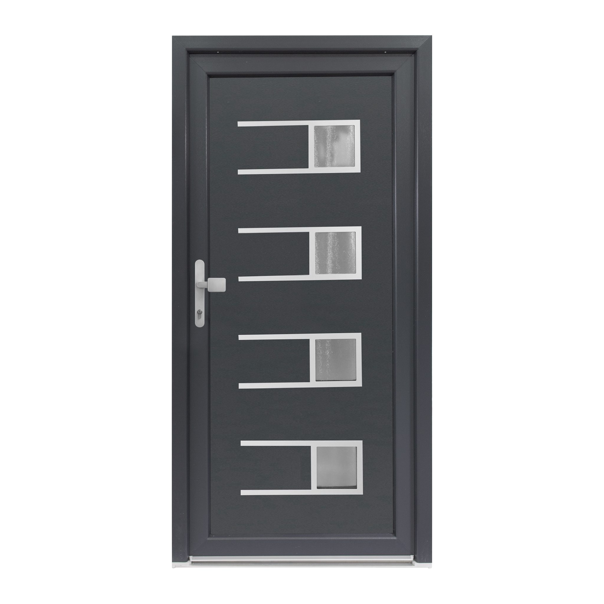 SN Deco Haustür Efraim mit Edelstahlstoßgriff/Türknopf, 980x2000 mm, Thermisch getrennte Alu-Bodenschwelle sowie Wetterschenkel