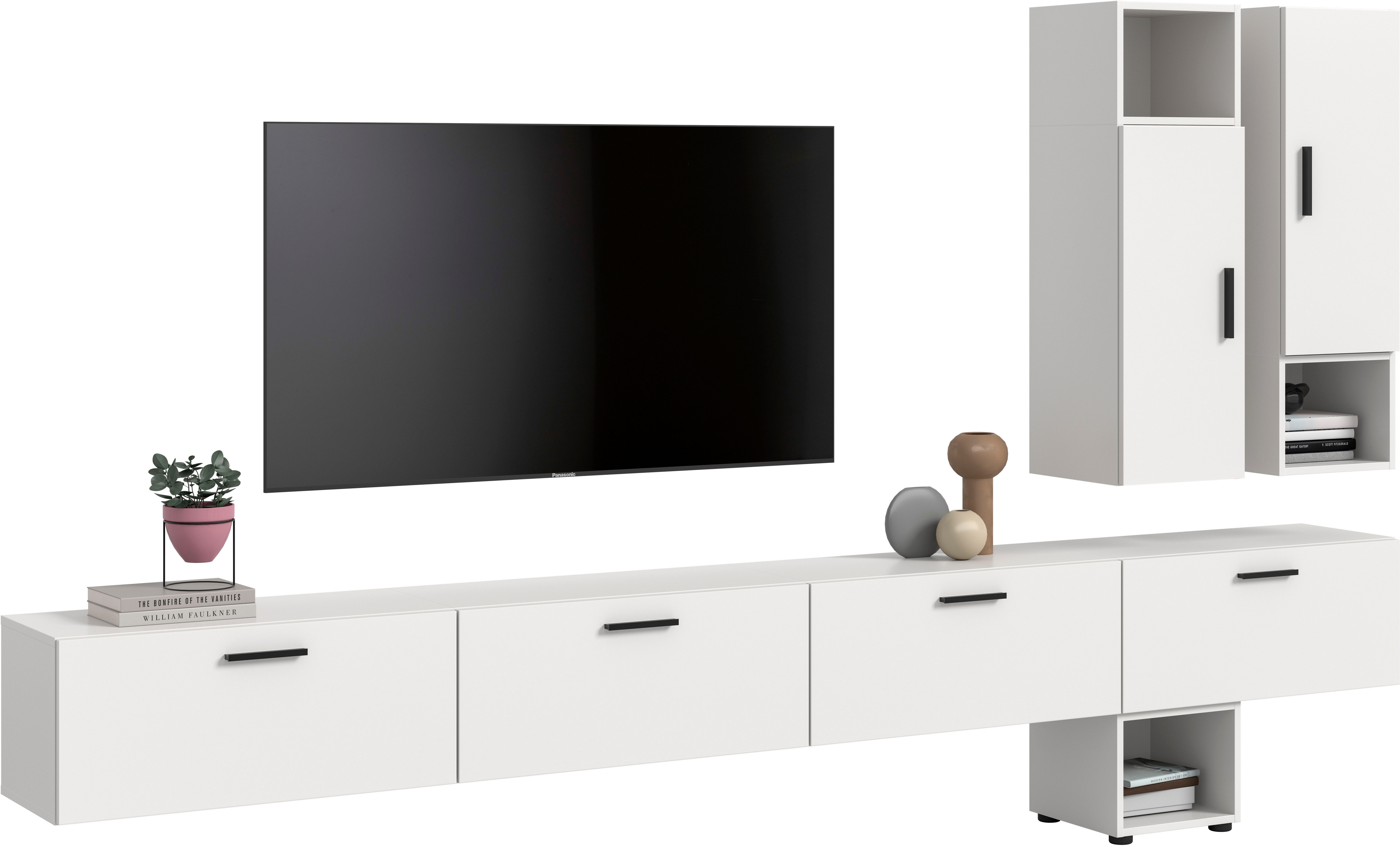 Home affaire Schrank-Set ENESTE, 9-teilig, in verschiedenen Farben, individuell kombinierbar, (3-St., verschiedenste Kombinationmöglichkeiten, stehend oder hängend), Stauraumelement, Kombination, Wohnkombination, Schrankwand, Lowboard